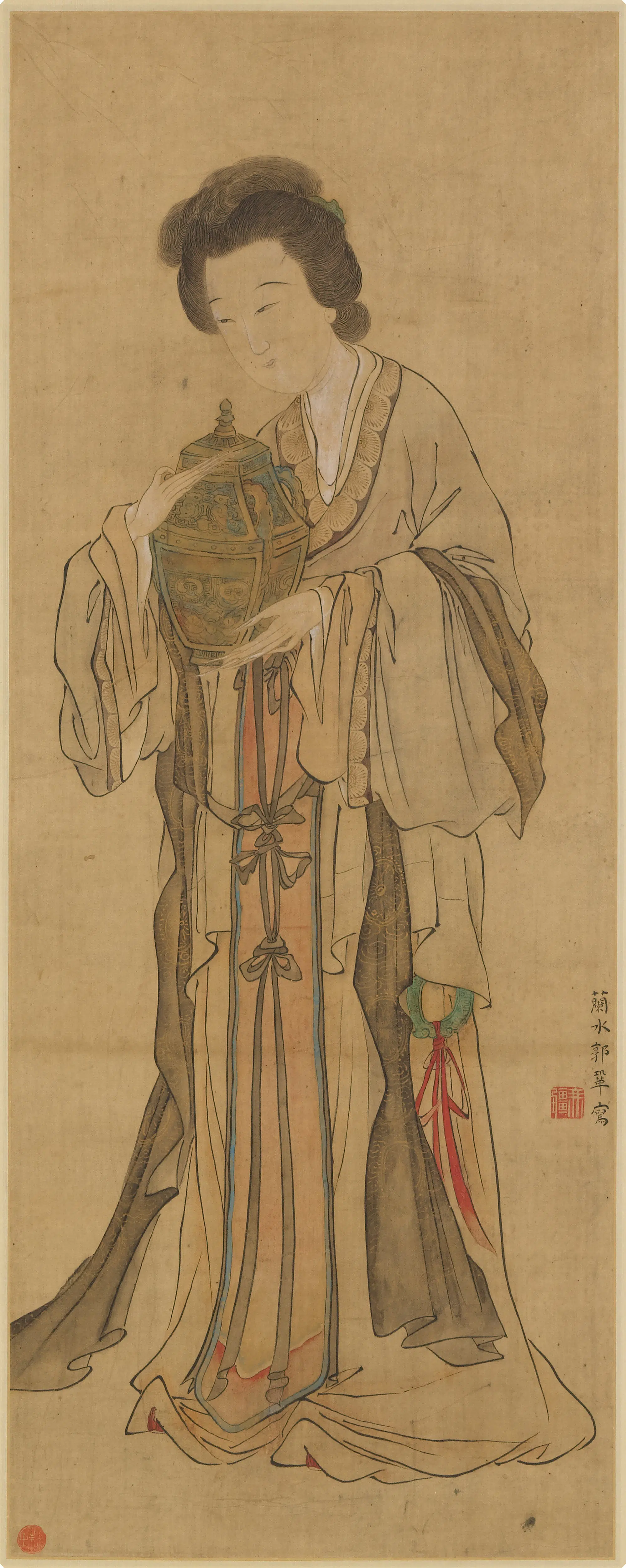 清代【郭巩】《仕女轴》