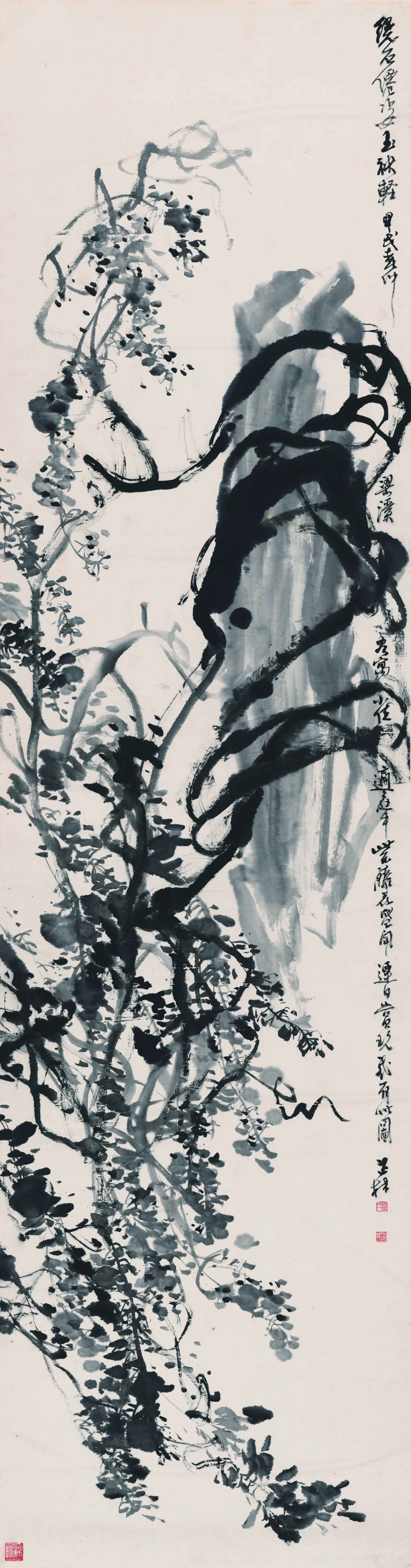 近现代【董芷林】《墨色紫滕图轴》