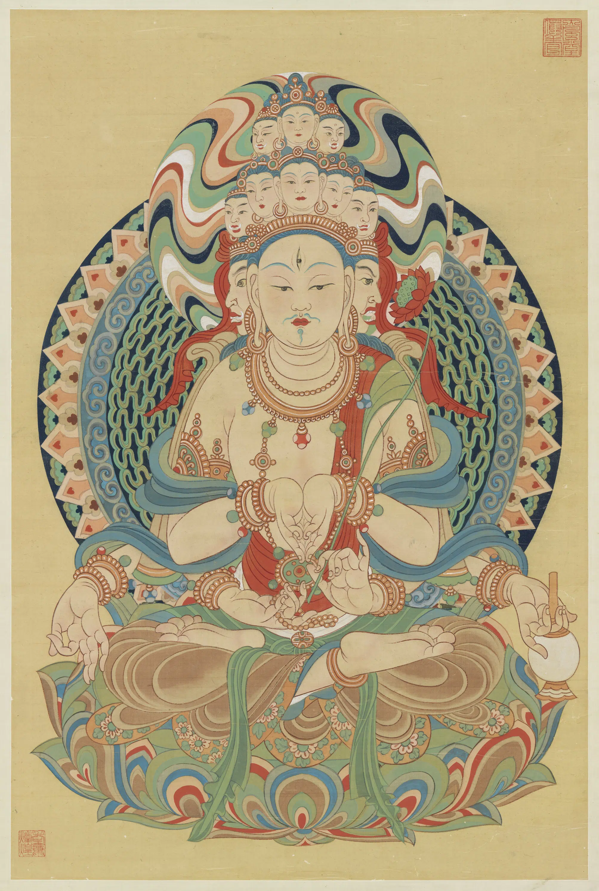 近现代【张大千】《摹敦煌莫高窟第十四窟晚唐十一面观音像图轴》
