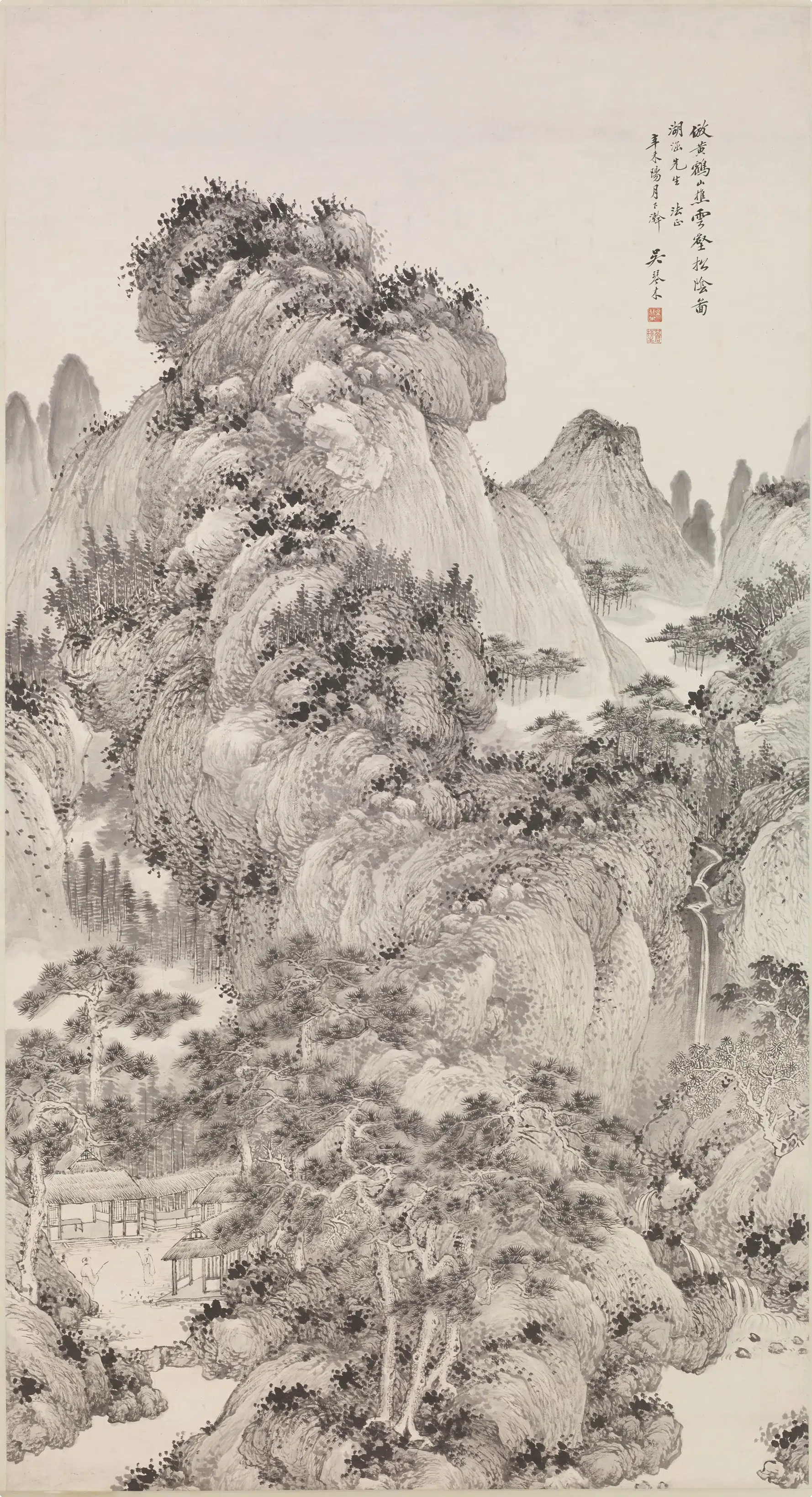 近现代【吴琴木】《山水图轴》