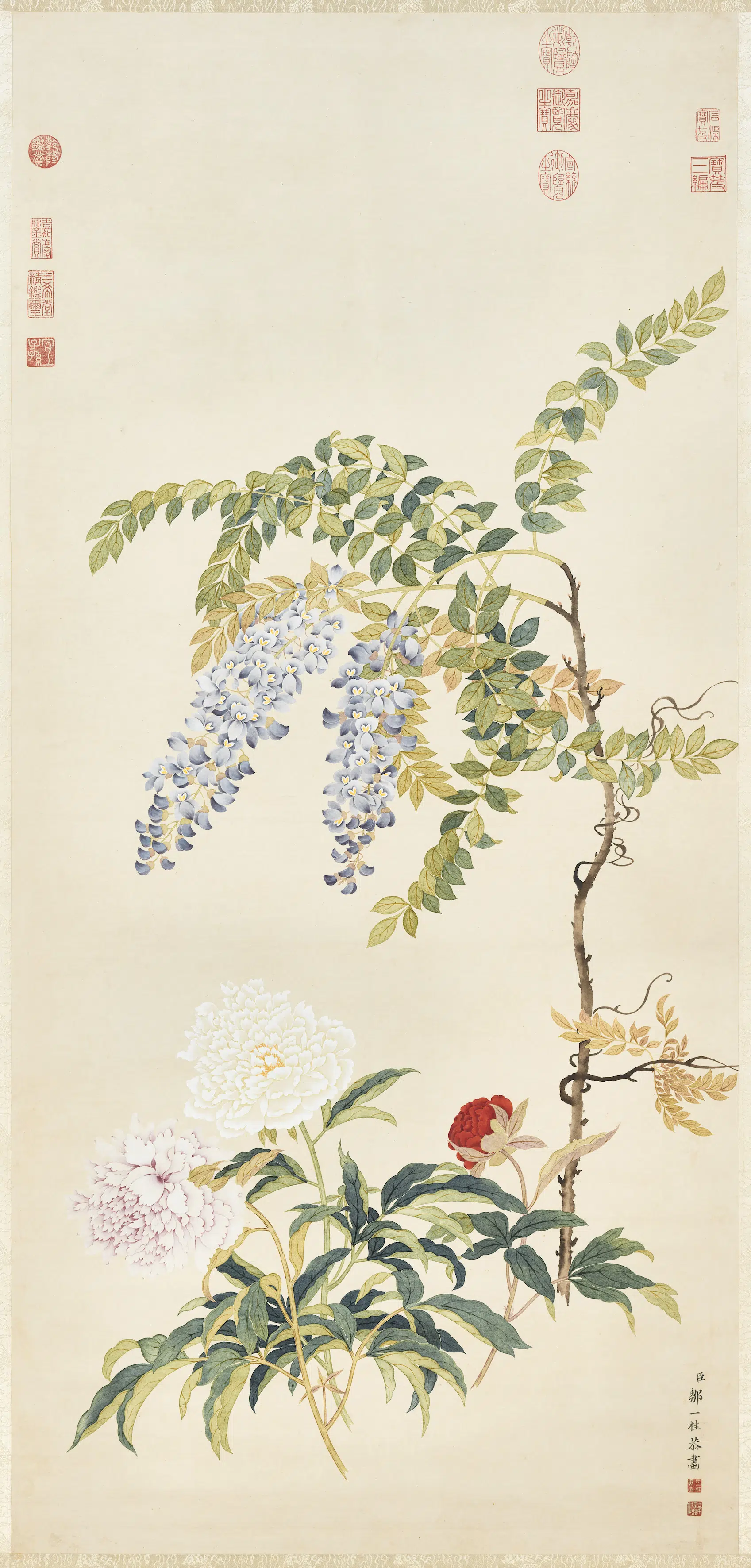 清代【邹一桂】《画藤花芍药图轴》