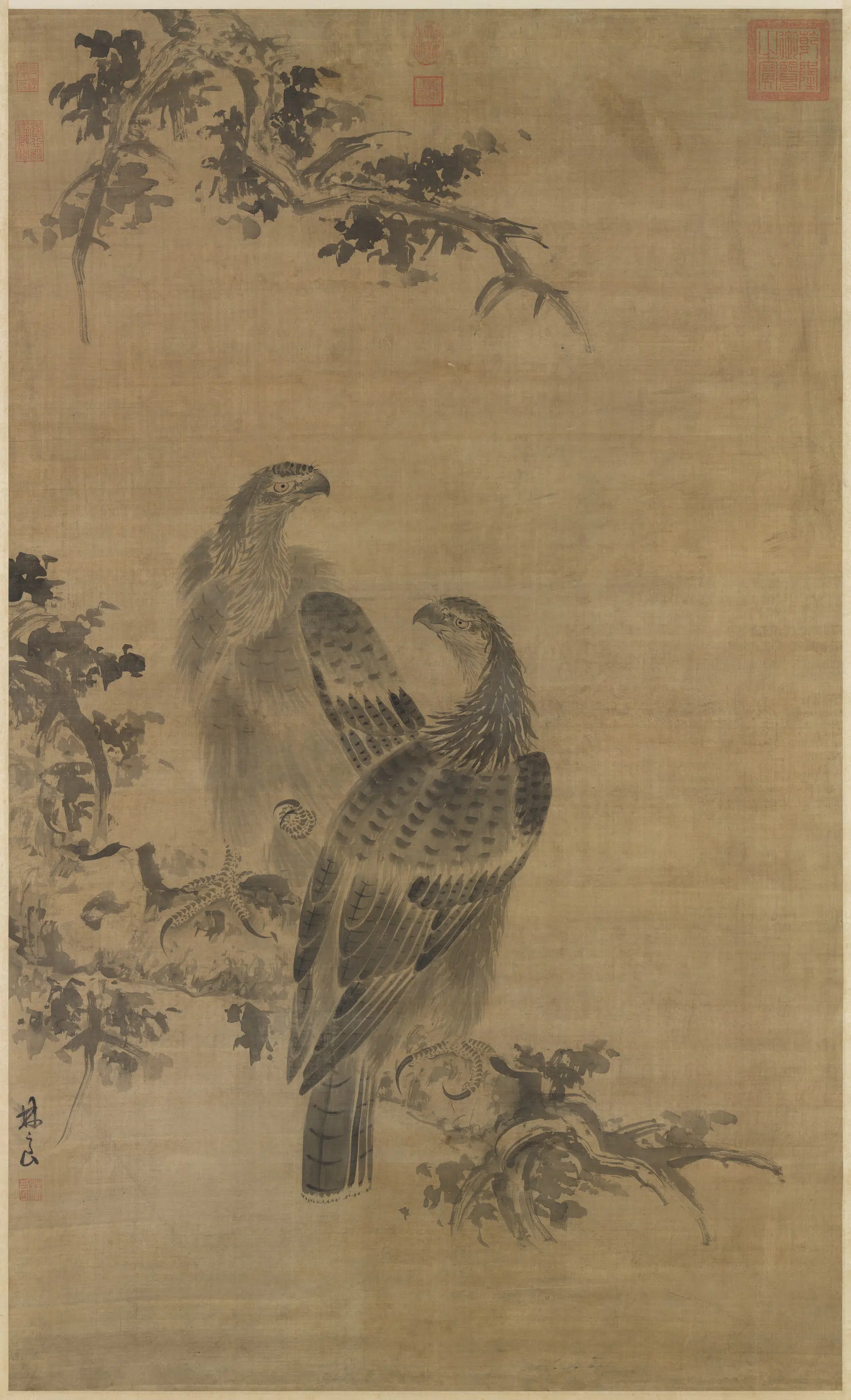 明代【林良】《画鹰图轴》