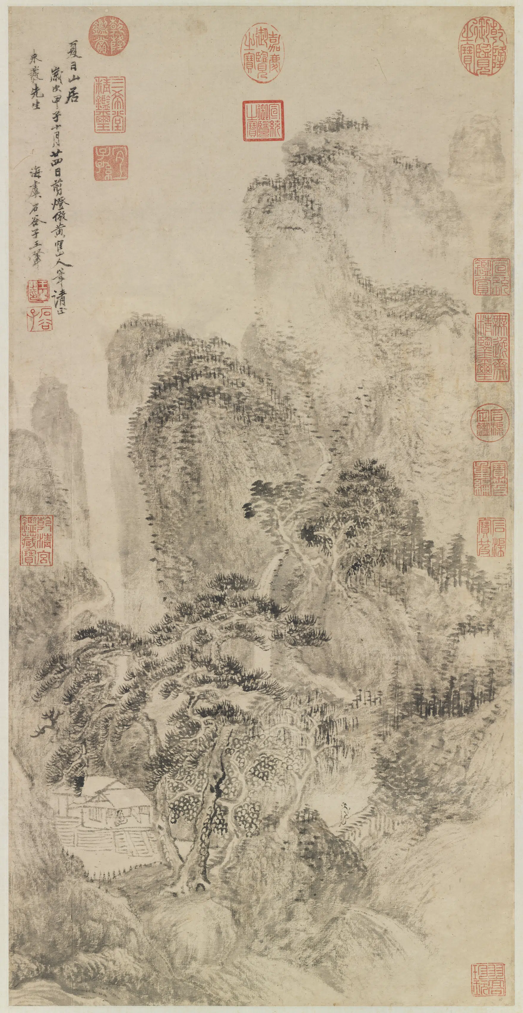 清代【王翚】《仿王蒙夏日山居图轴》