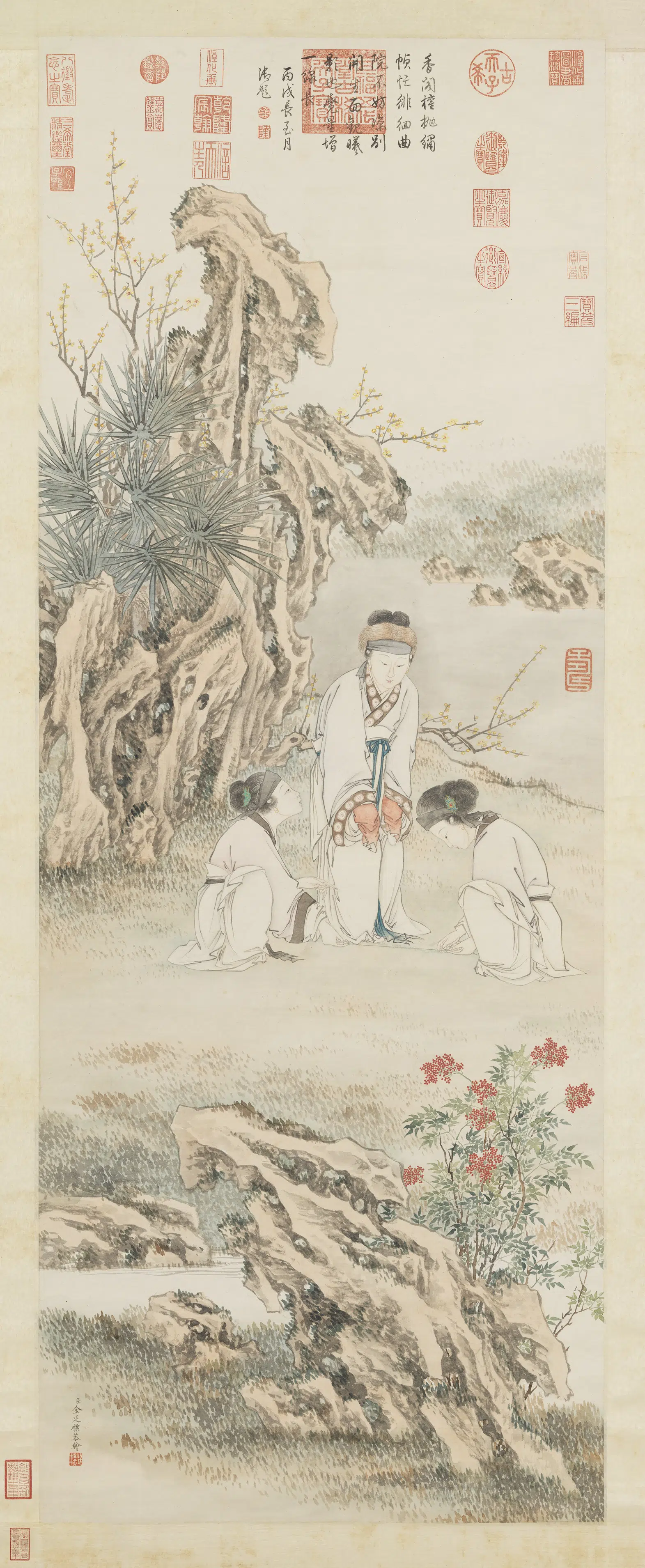 清代【金廷标】《长至添线图轴》 第1张