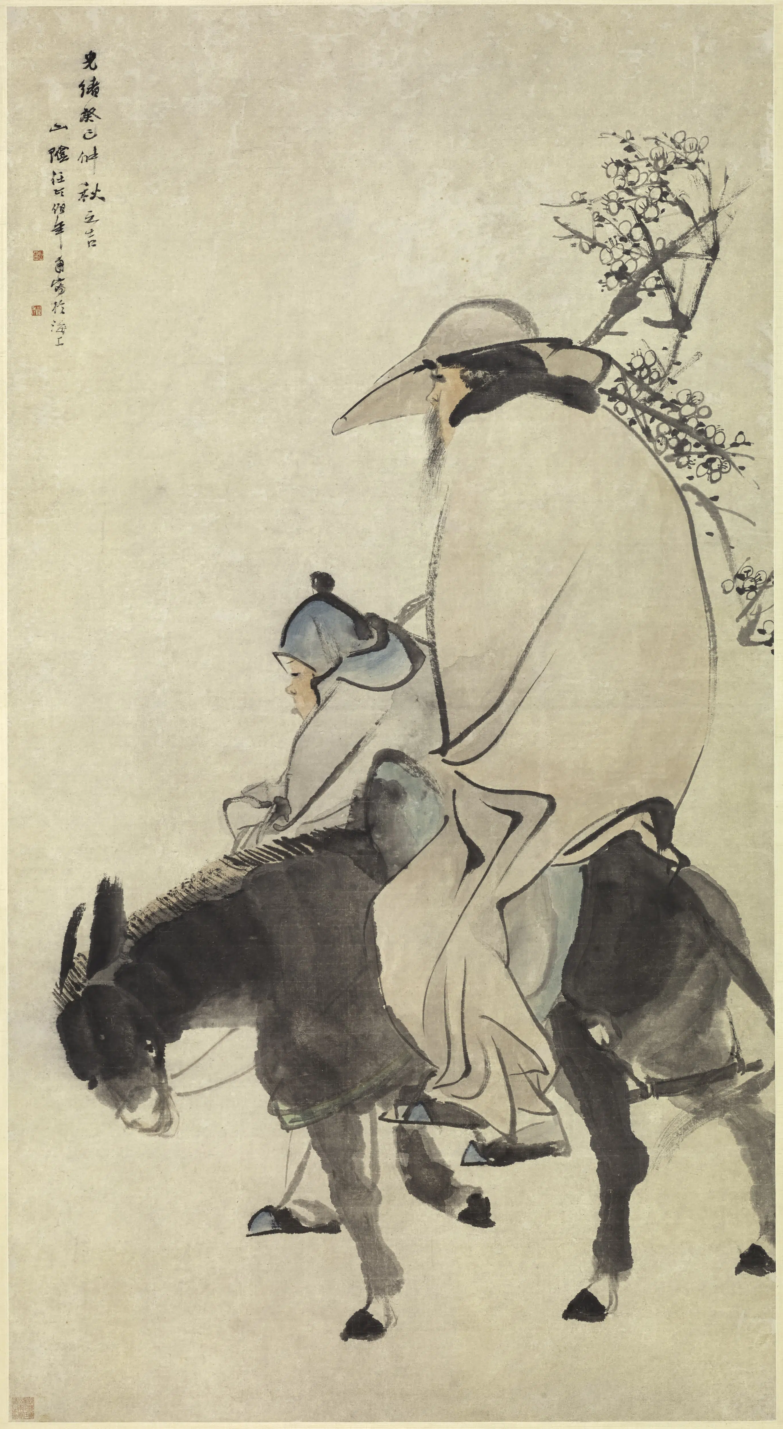 清代【任伯年（任颐）】《踏雪寻梅图轴》