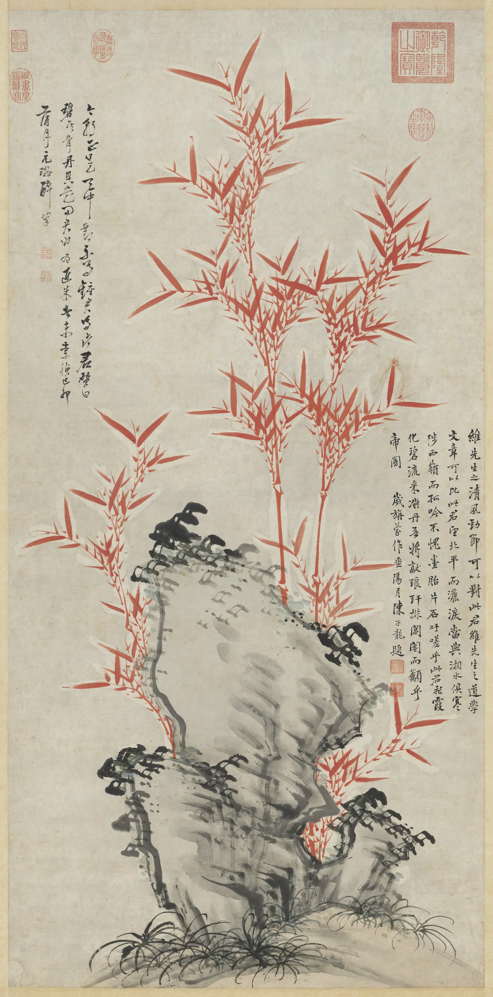 明朝【倪元璐】《朱竹图轴》