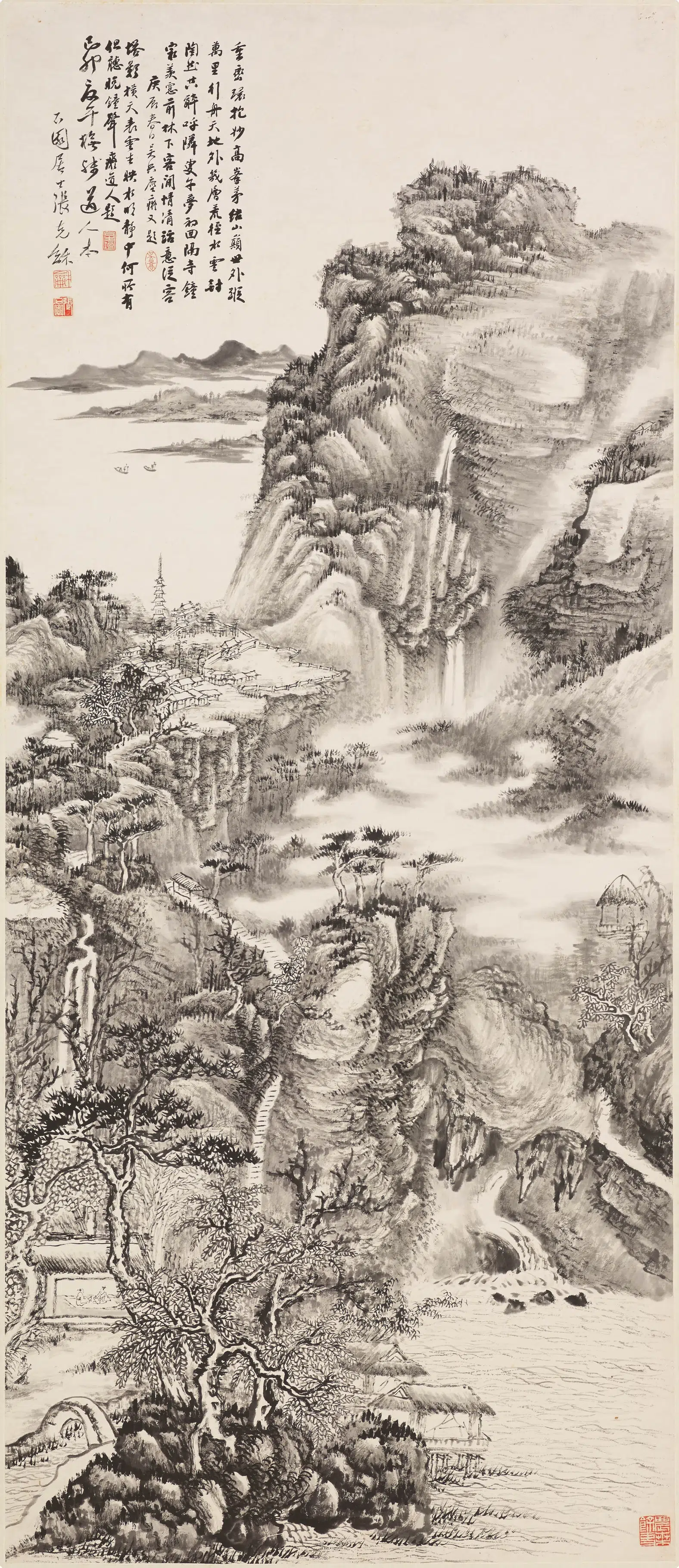 近现代【张石园】《仿髡残山水图轴》