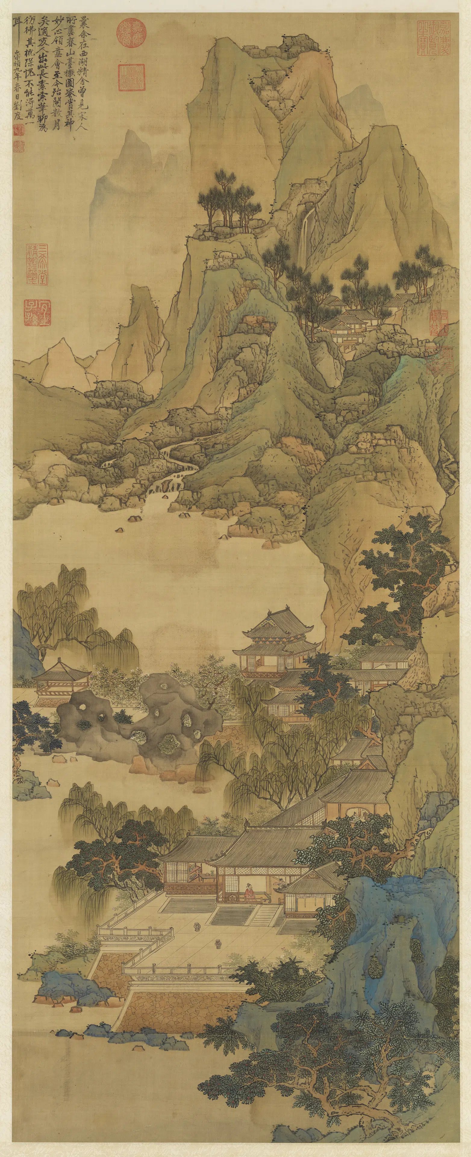 明朝【刘度】《春山台榭轴》 第1张