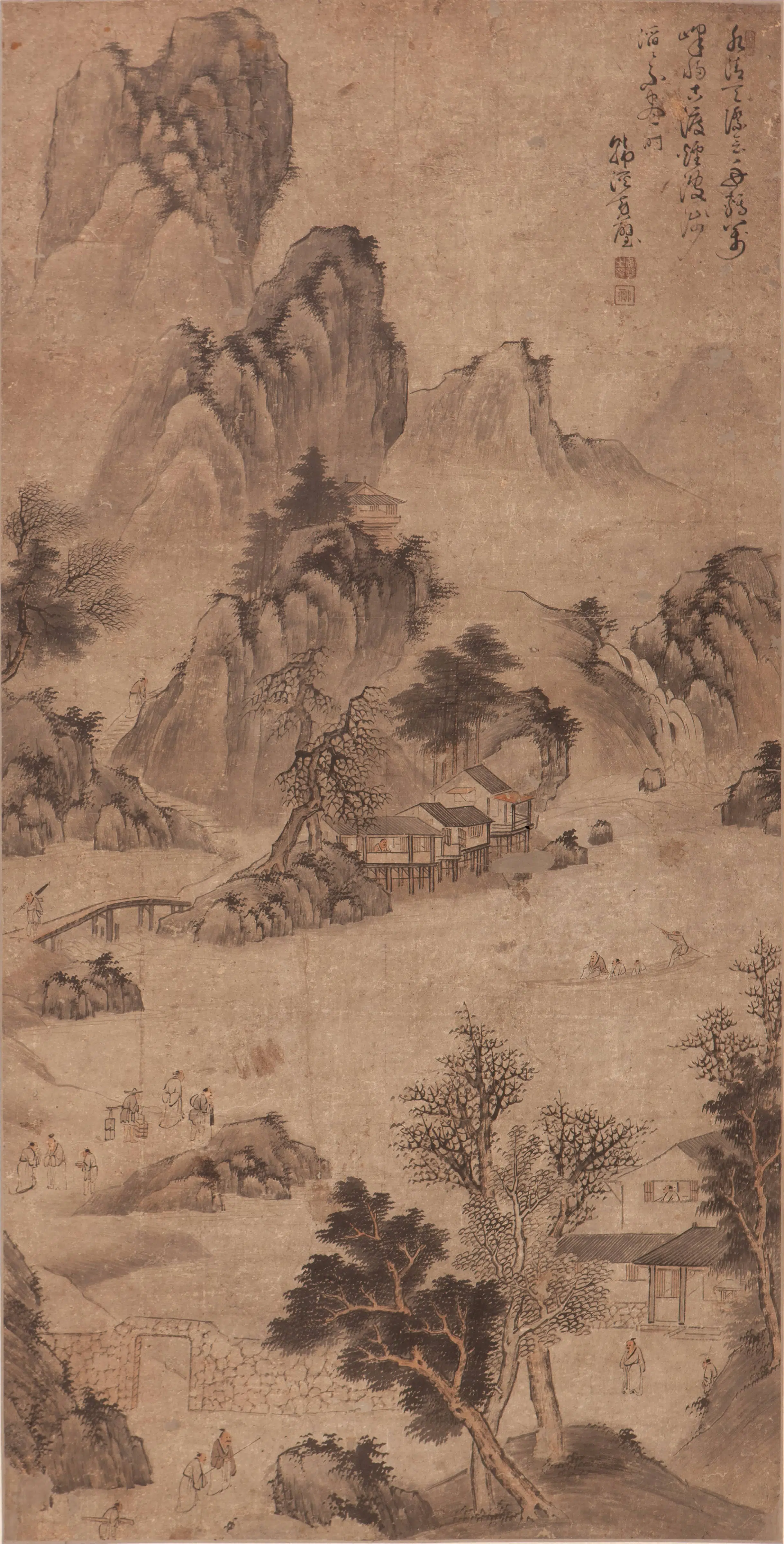 清代【黄璧】《溪摆渡图轴》