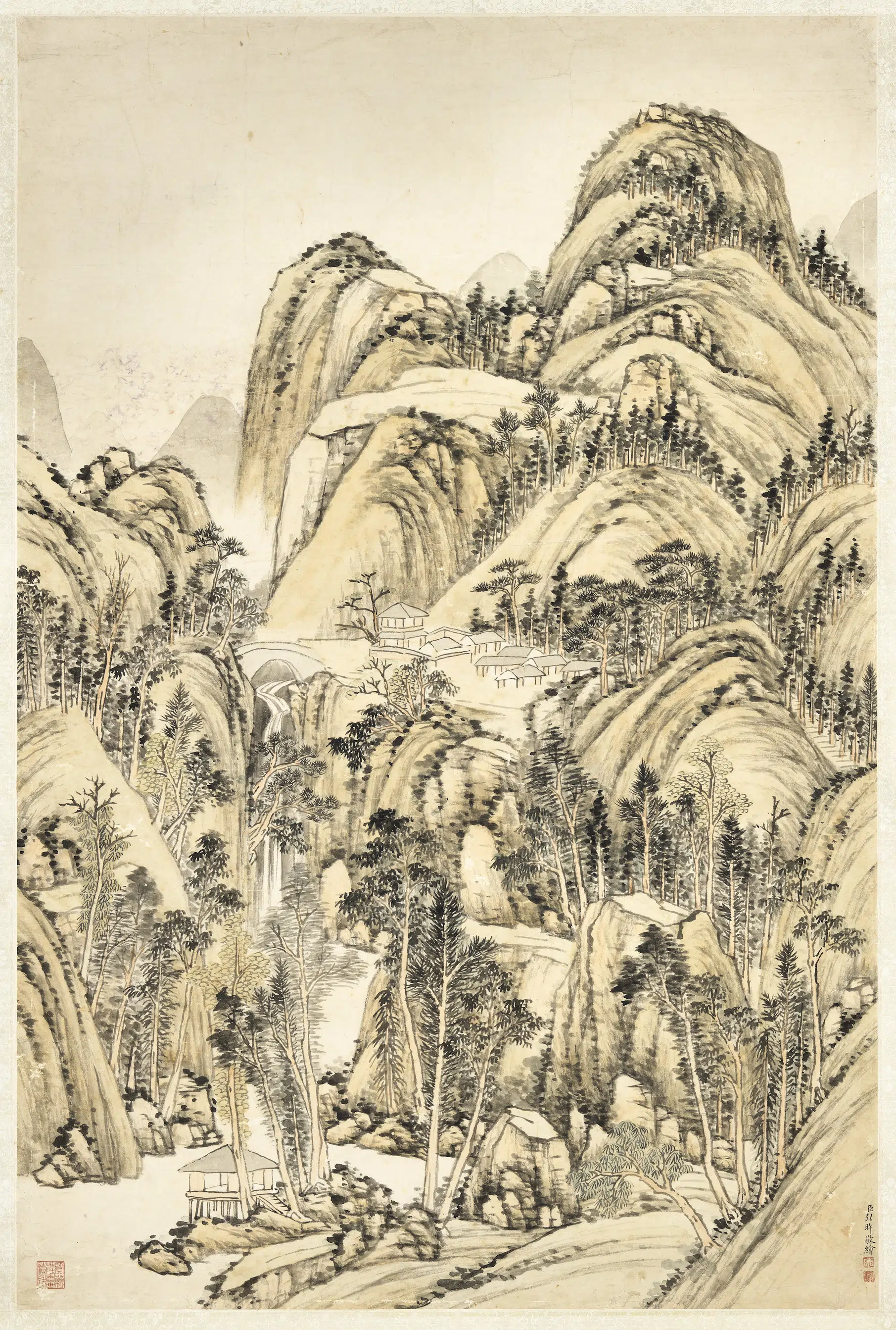 清代【爱新觉罗弘旿】《幽壑鸣泉图轴》
