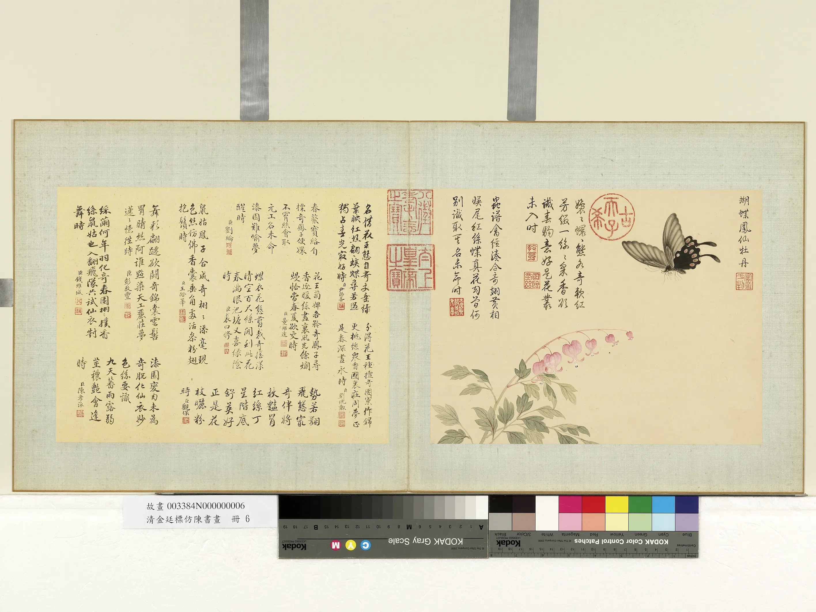 清代【金廷标】《仿陈书画册-蝴蝶凤仙牡丹》
