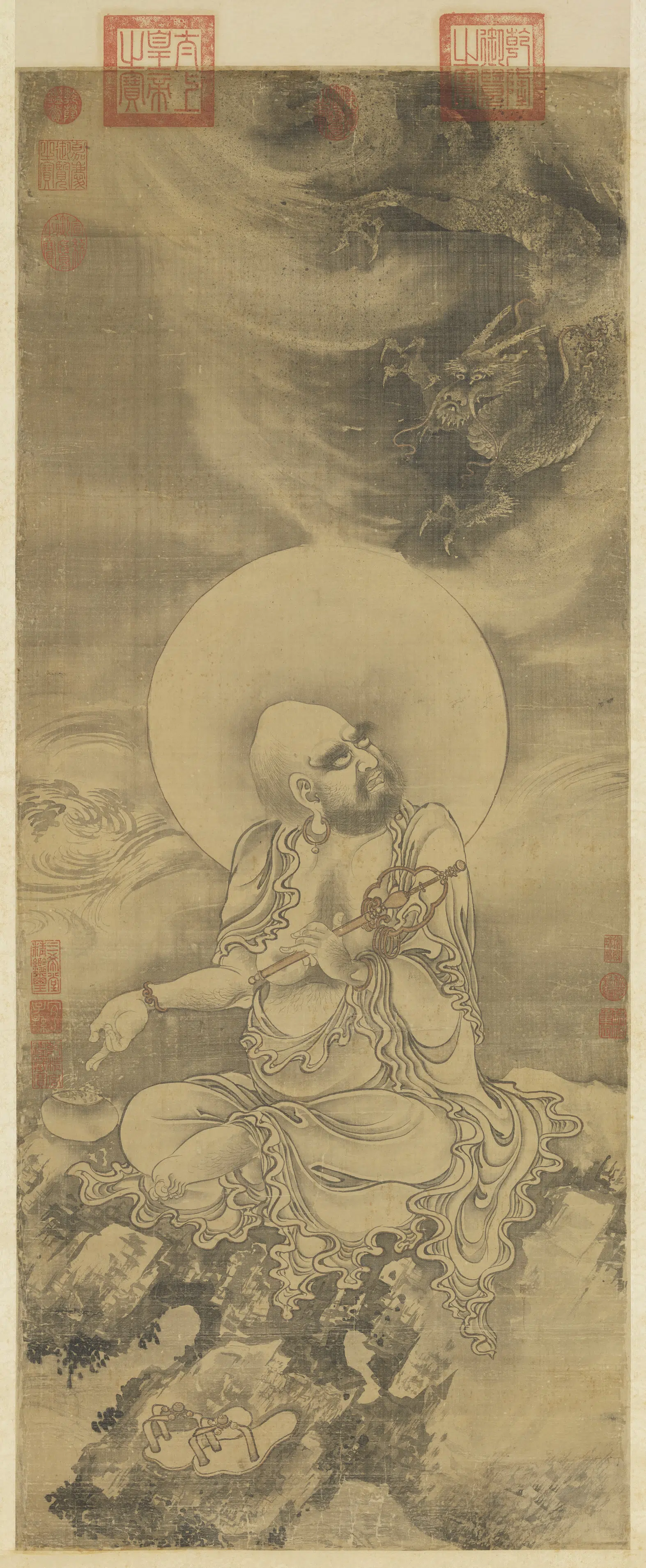 元代《元人画第七嘎纳嘎巴萨尊者图轴》