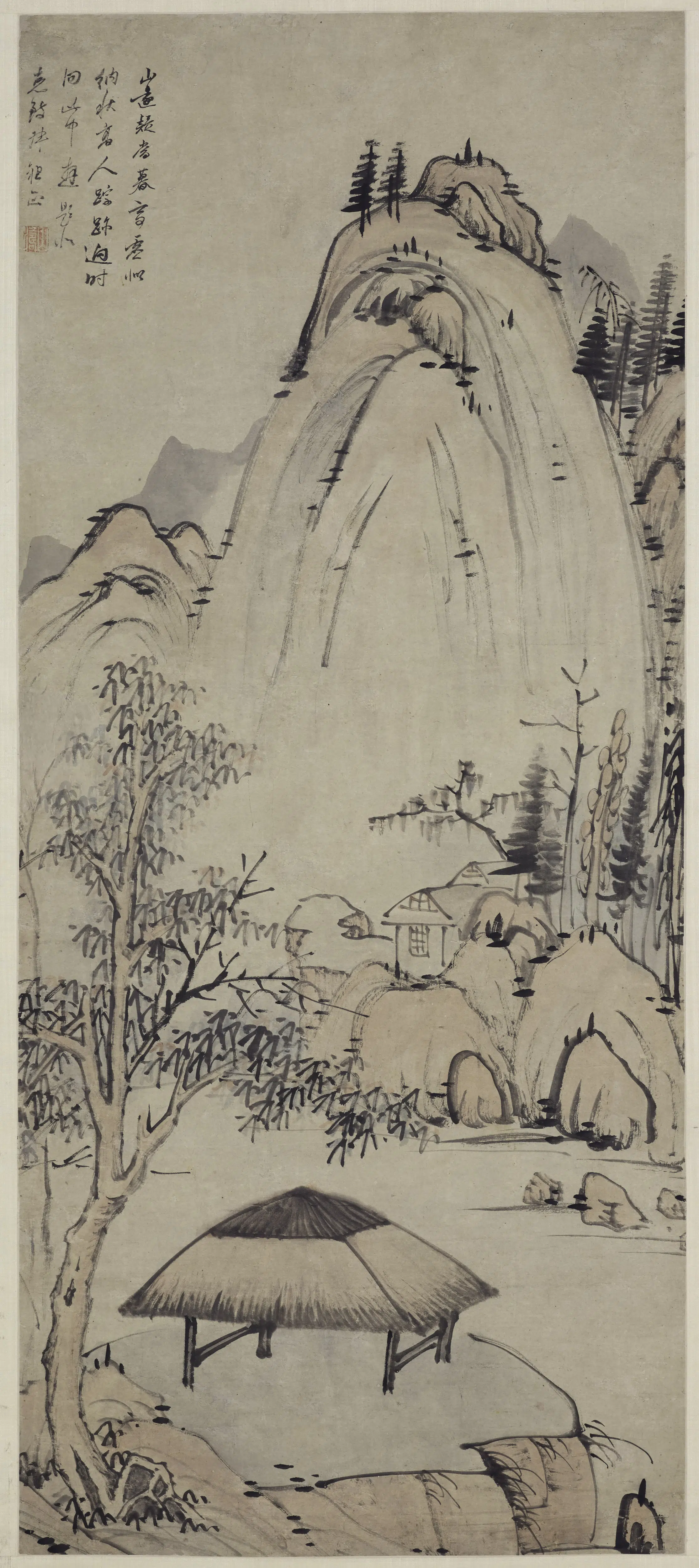 清代【吴山涛】《虚亭纳秋图轴》