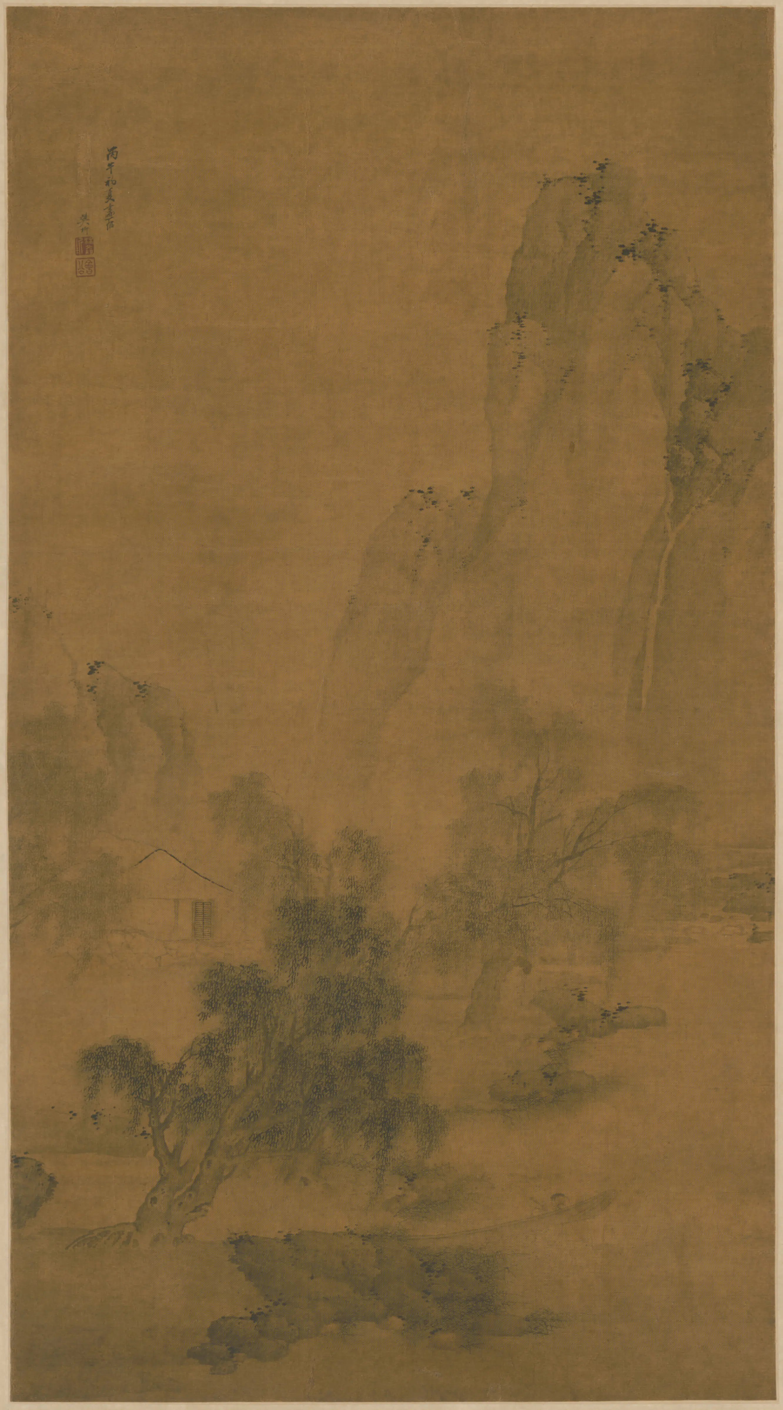 清代【樊圻】《柳荫停舟图轴》