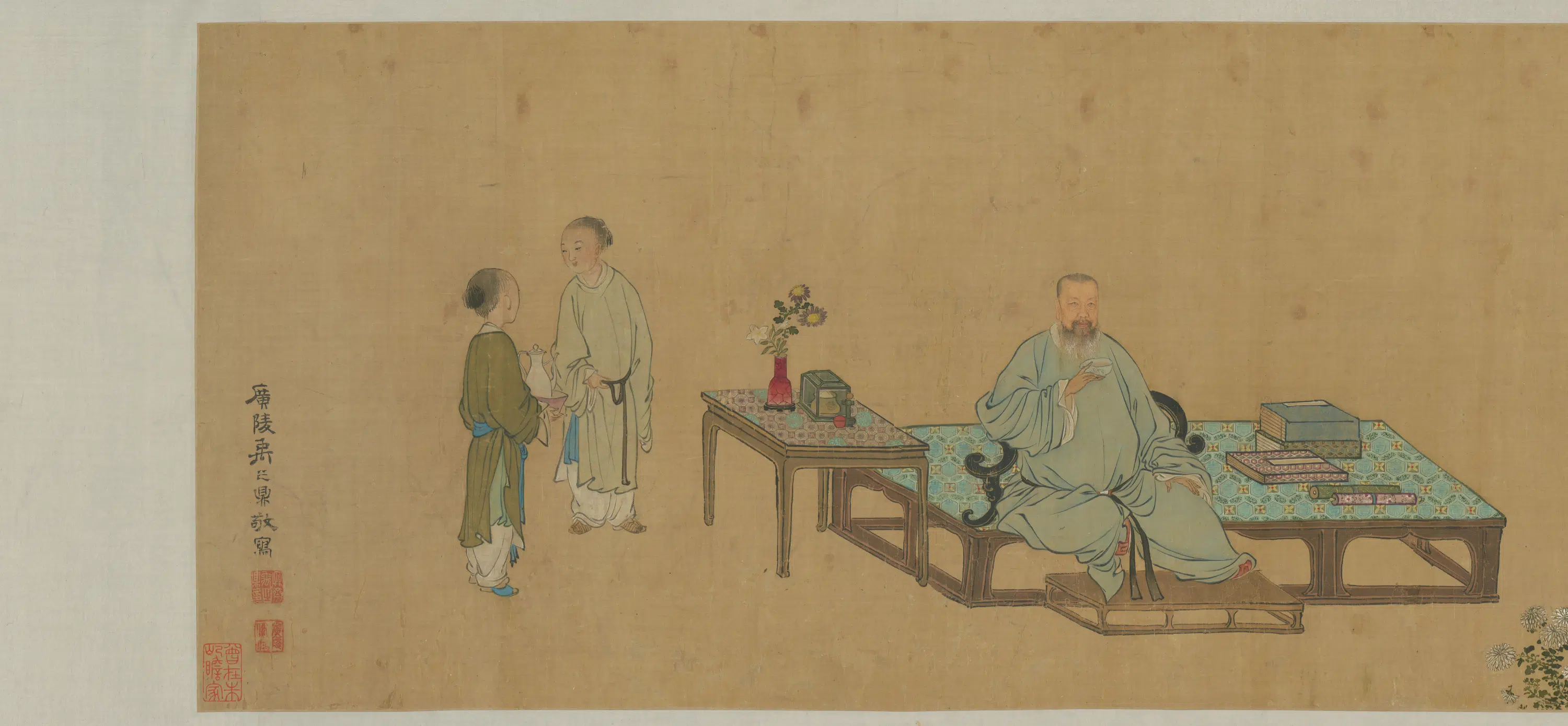 清代【禹之鼎】《王原祁艺菊图像卷》 第2张