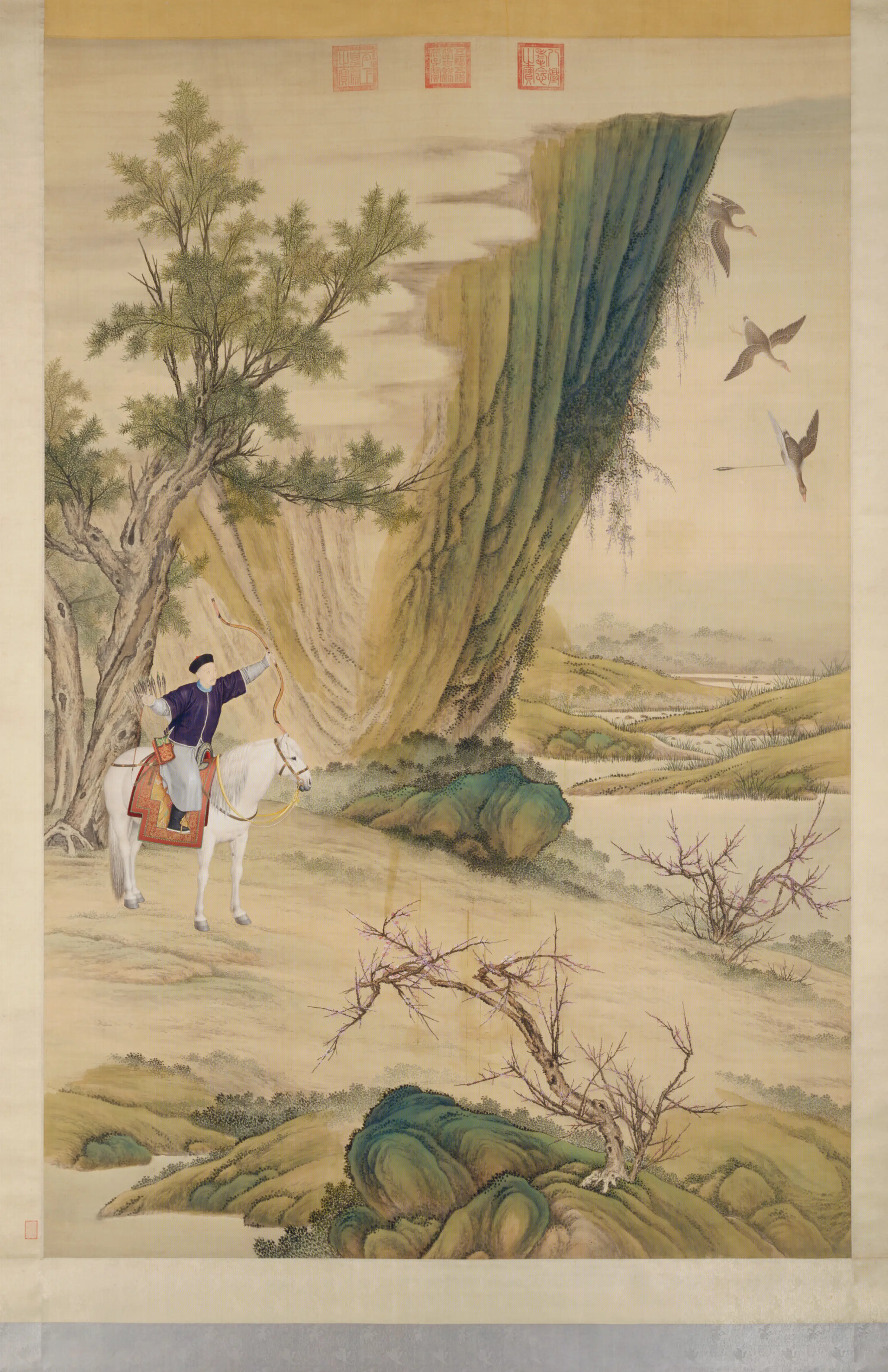 清代【爱新觉罗弘历-乾隆-清高宗】《清人画弘历落雁图像轴》