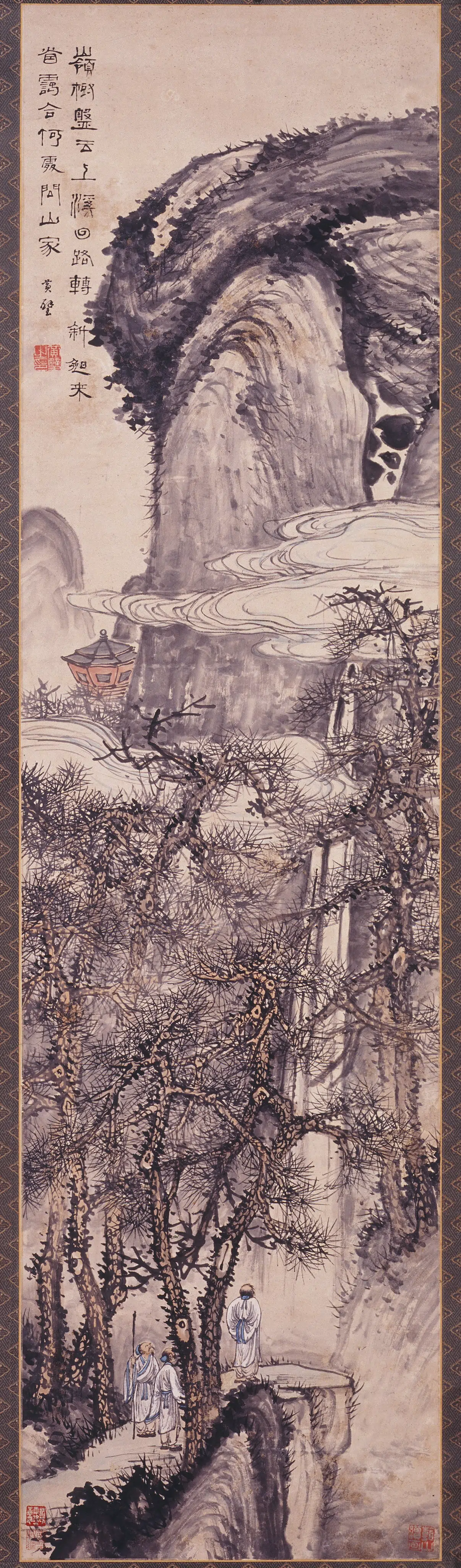 近现代【黄壁】《观瀑图轴》