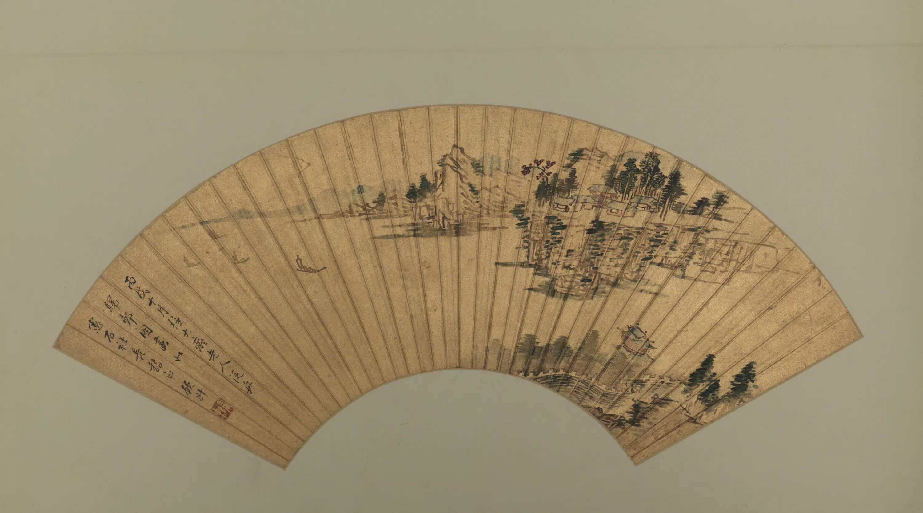 清代【顾升】《泛舟归村扇页》 第1张 清代【顾升】《泛舟归村扇页》 第1张