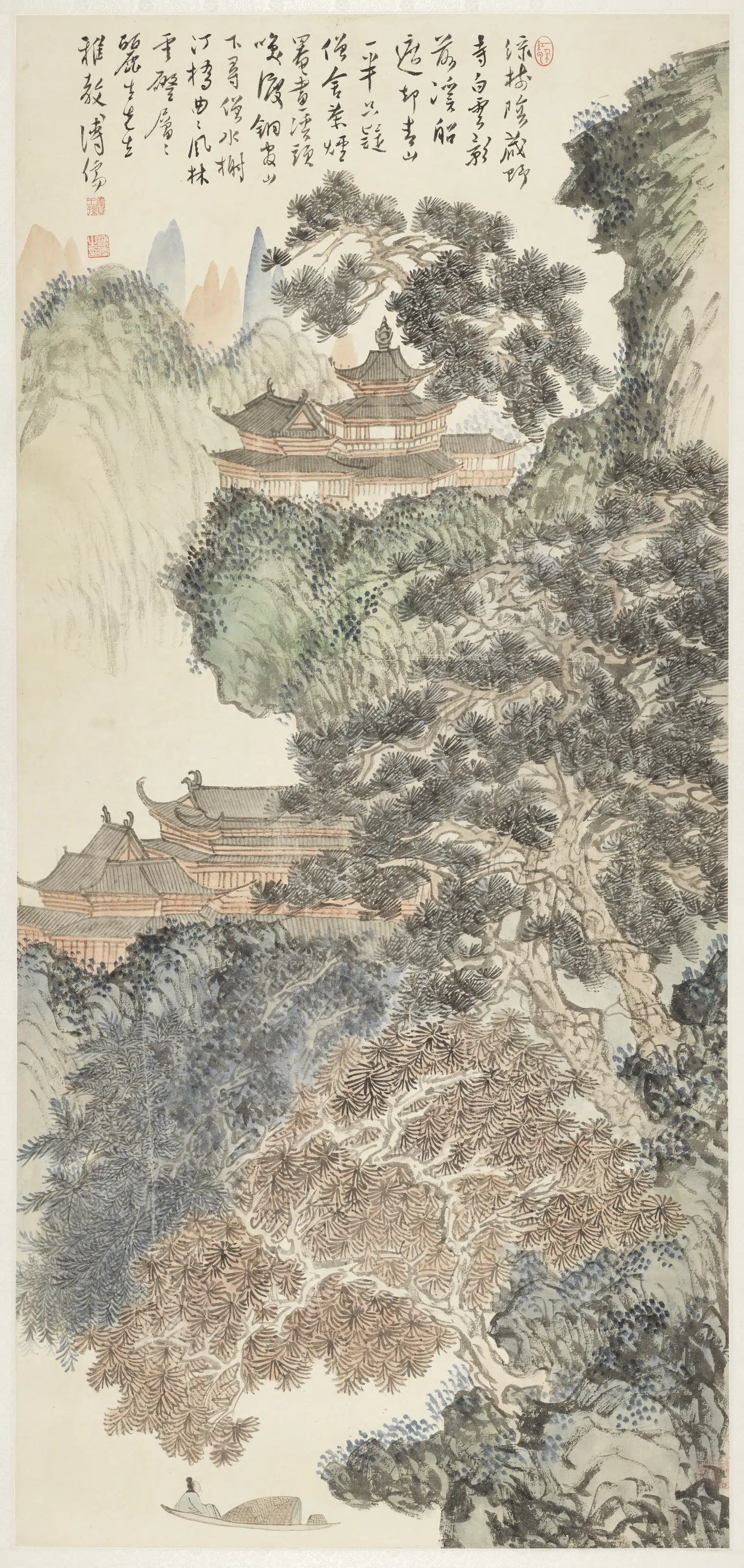 近现代【溥儒（溥心畬）】《溪船松寺单片》