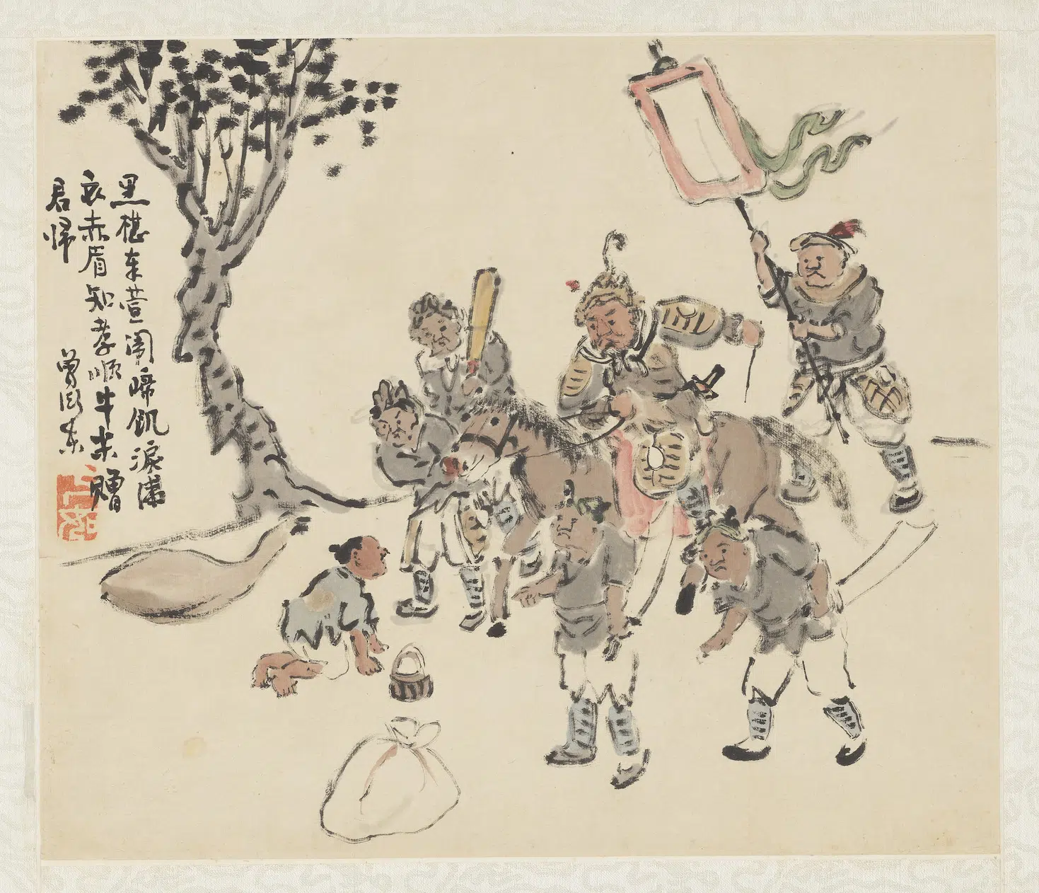 清代【曾衍东】《二十四孝八屏图轴-拾桑供母》