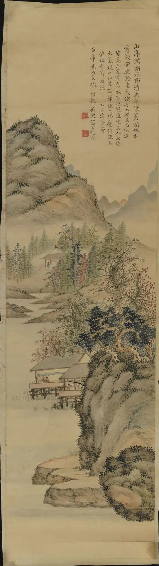 近现代【包公超】《设色山水轴》