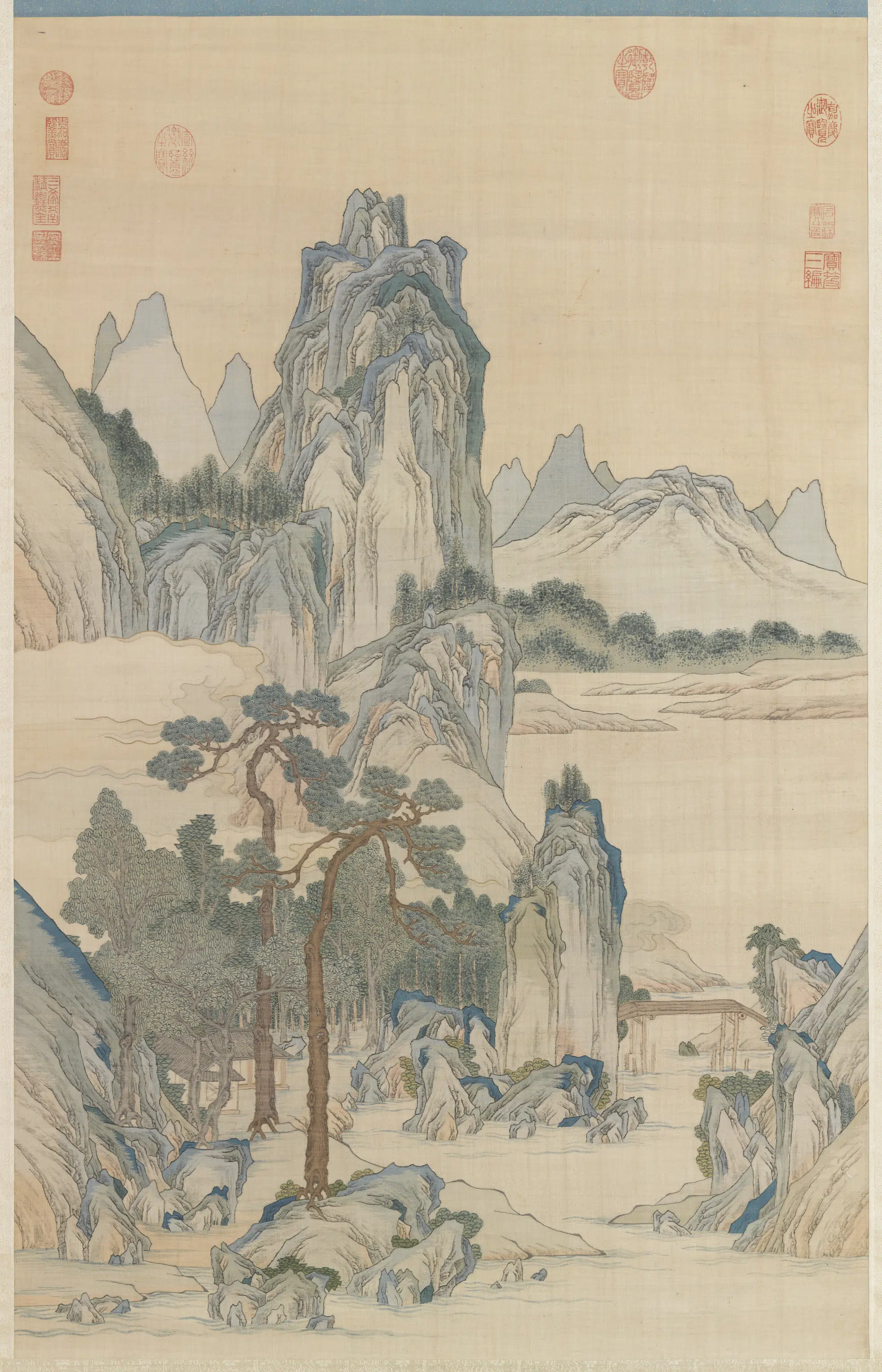 《无名氏缂丝山水（审定乾隆）》