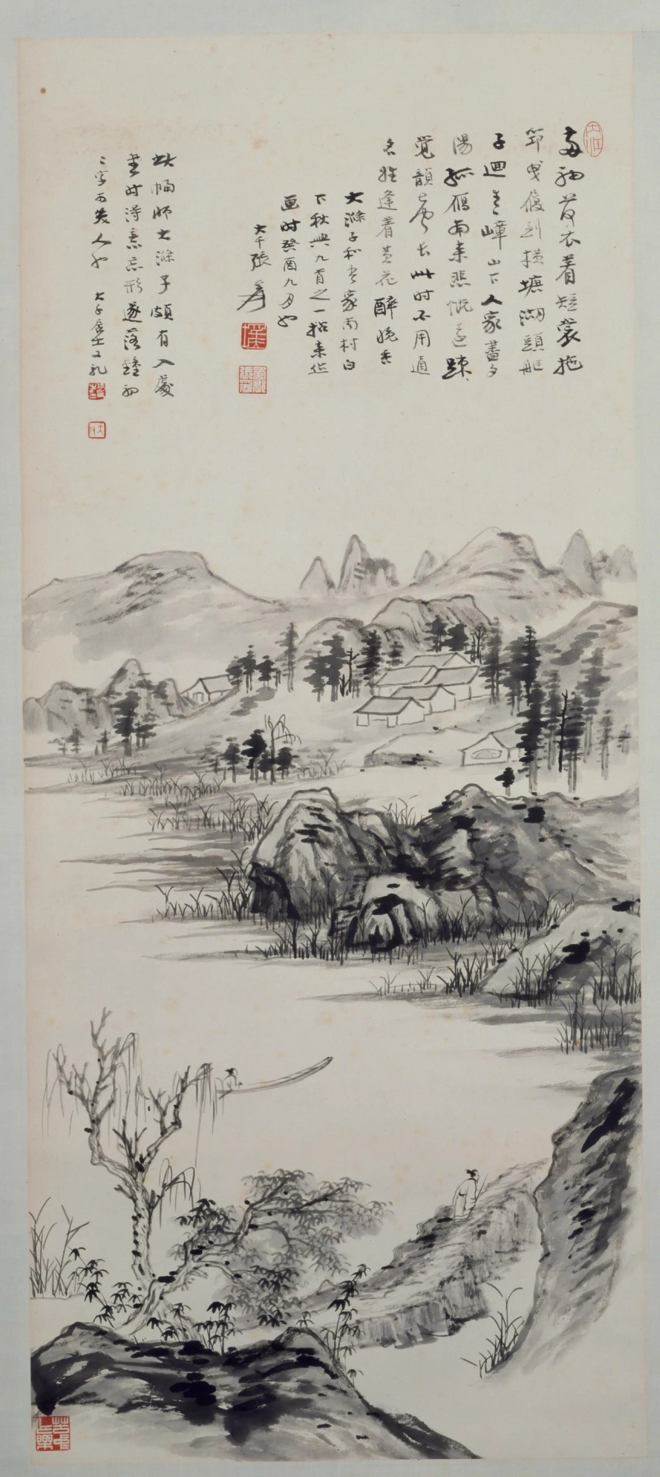 近现代【张爰】《仿道济湖山秋兴轴》