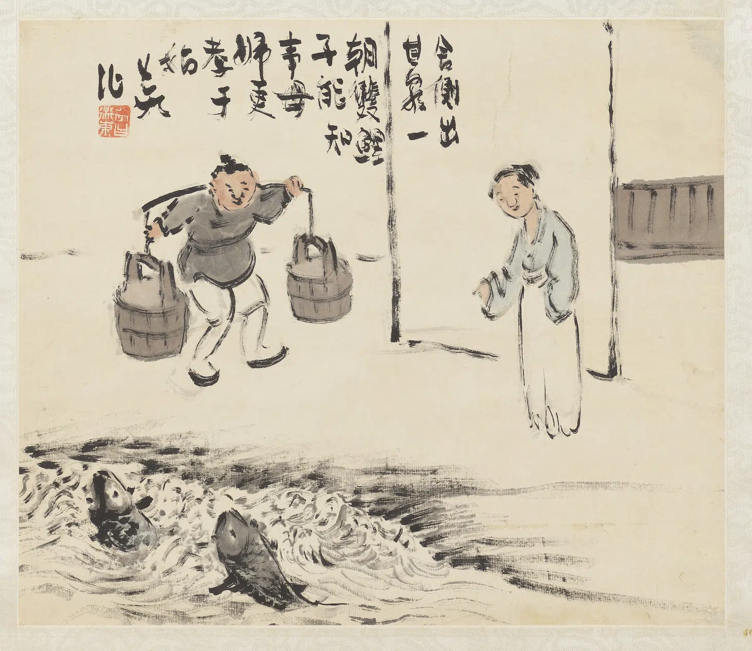 清代【曾衍东】《二十四孝八屏图轴-涌泉跃鲤》