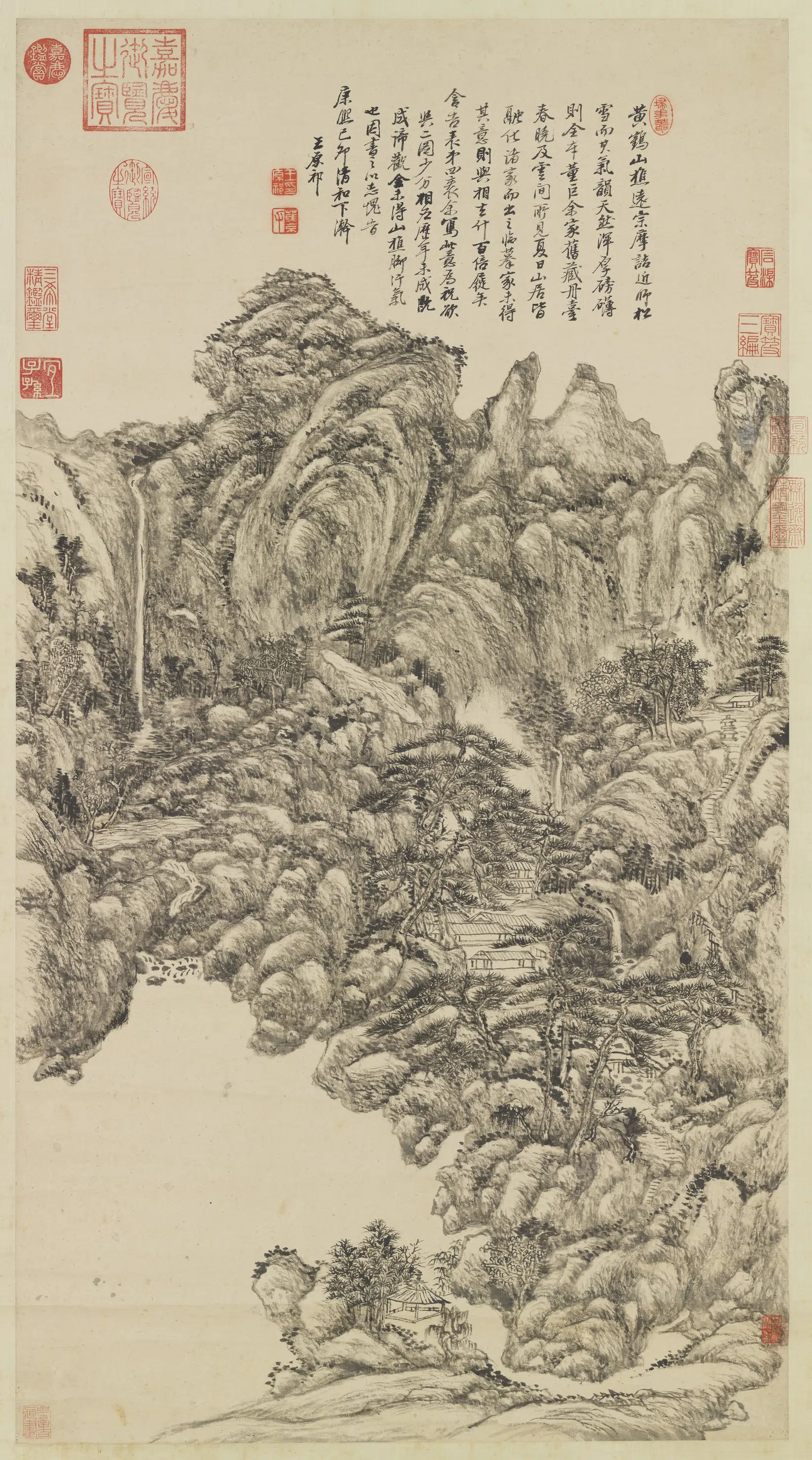 清代【王原祁】《仿王蒙山水图轴-1》