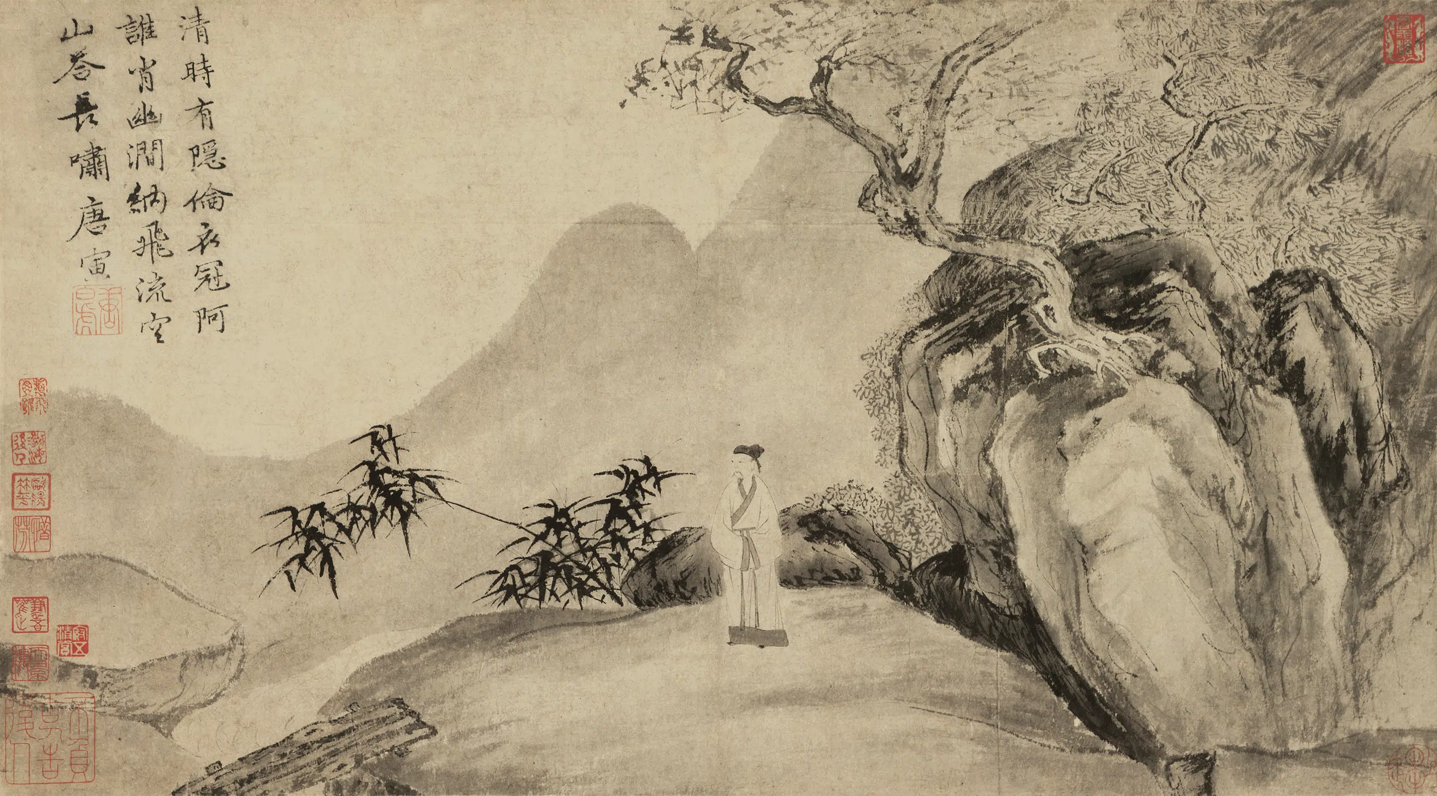 明朝【唐寅-伯虎】《清时有隐图卷》