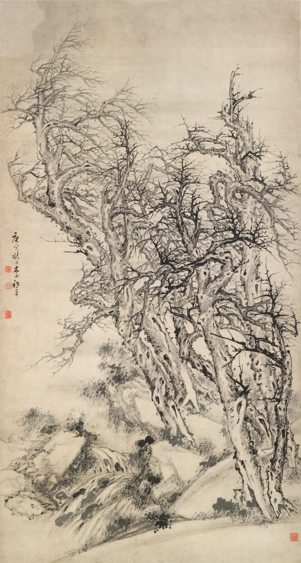 清代【禇章】《寒林图轴》