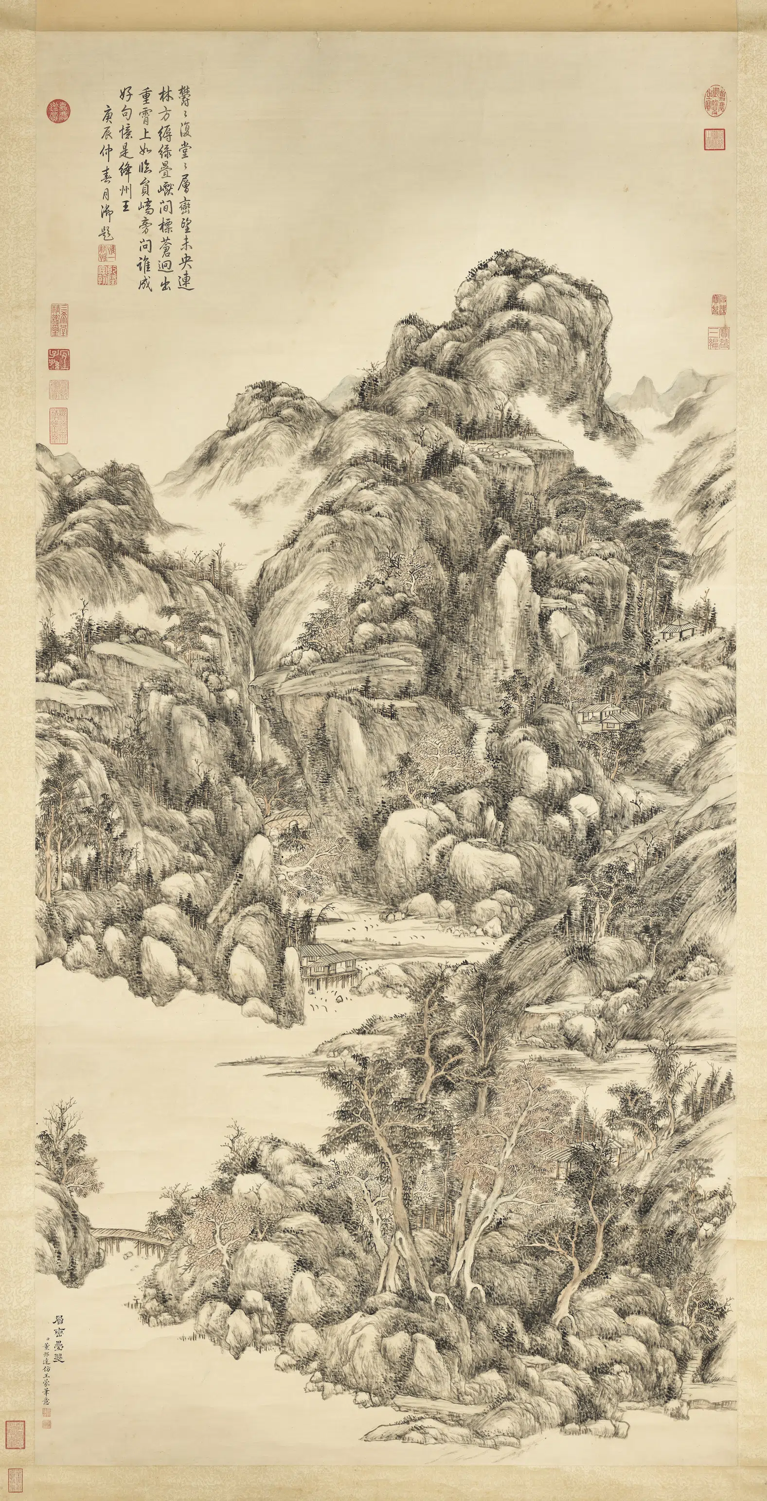 清代【董邦达】《仿王蒙层峦迭翠图轴》
