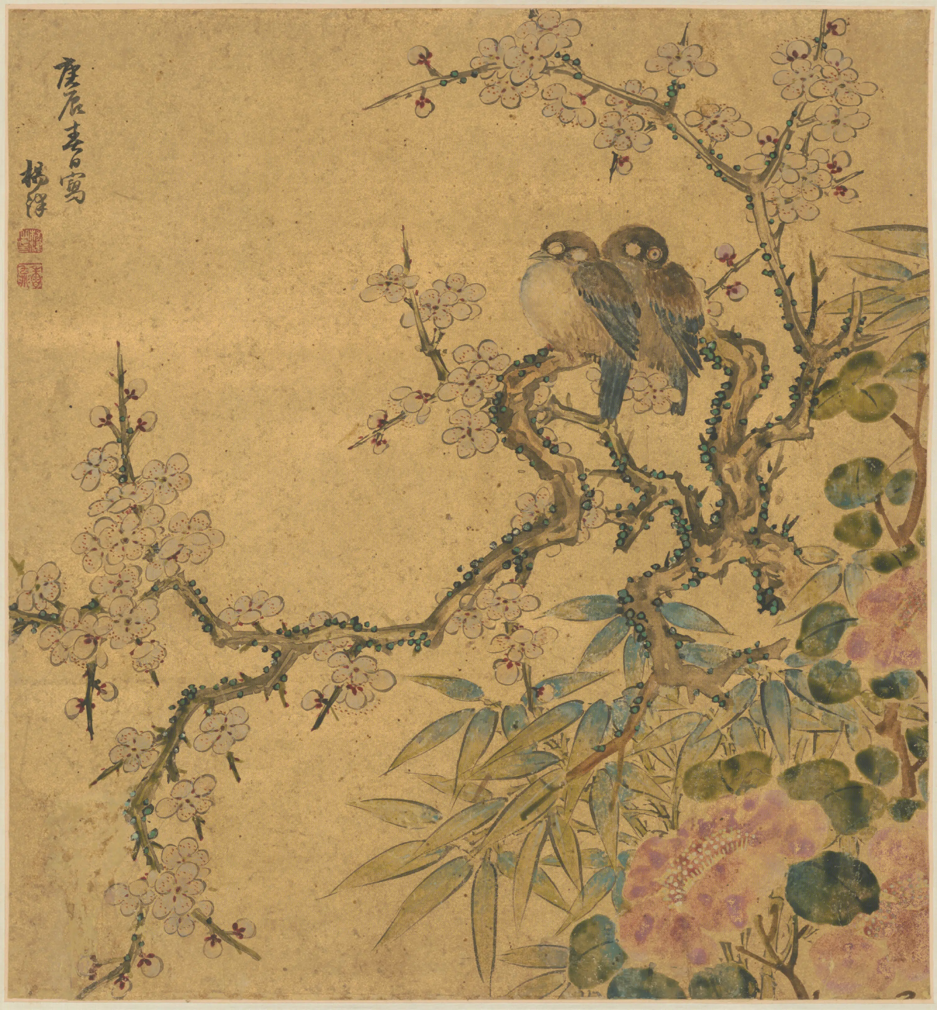 清代【杨津】《花鸟轴》