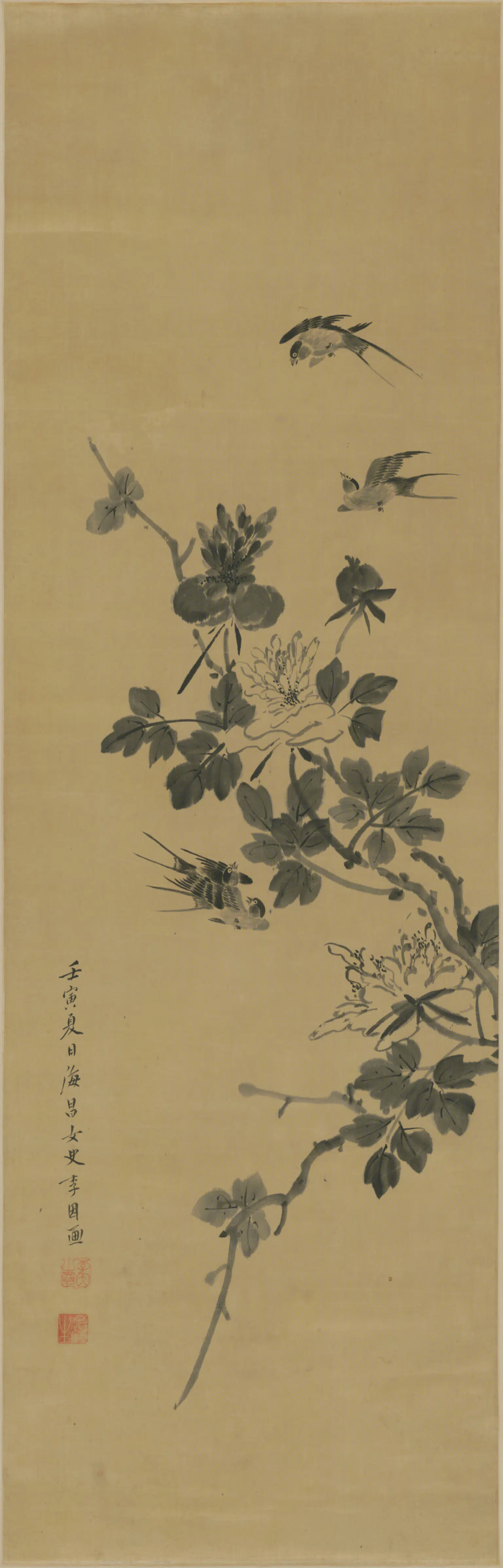 明朝【李因】《花鸟轴》