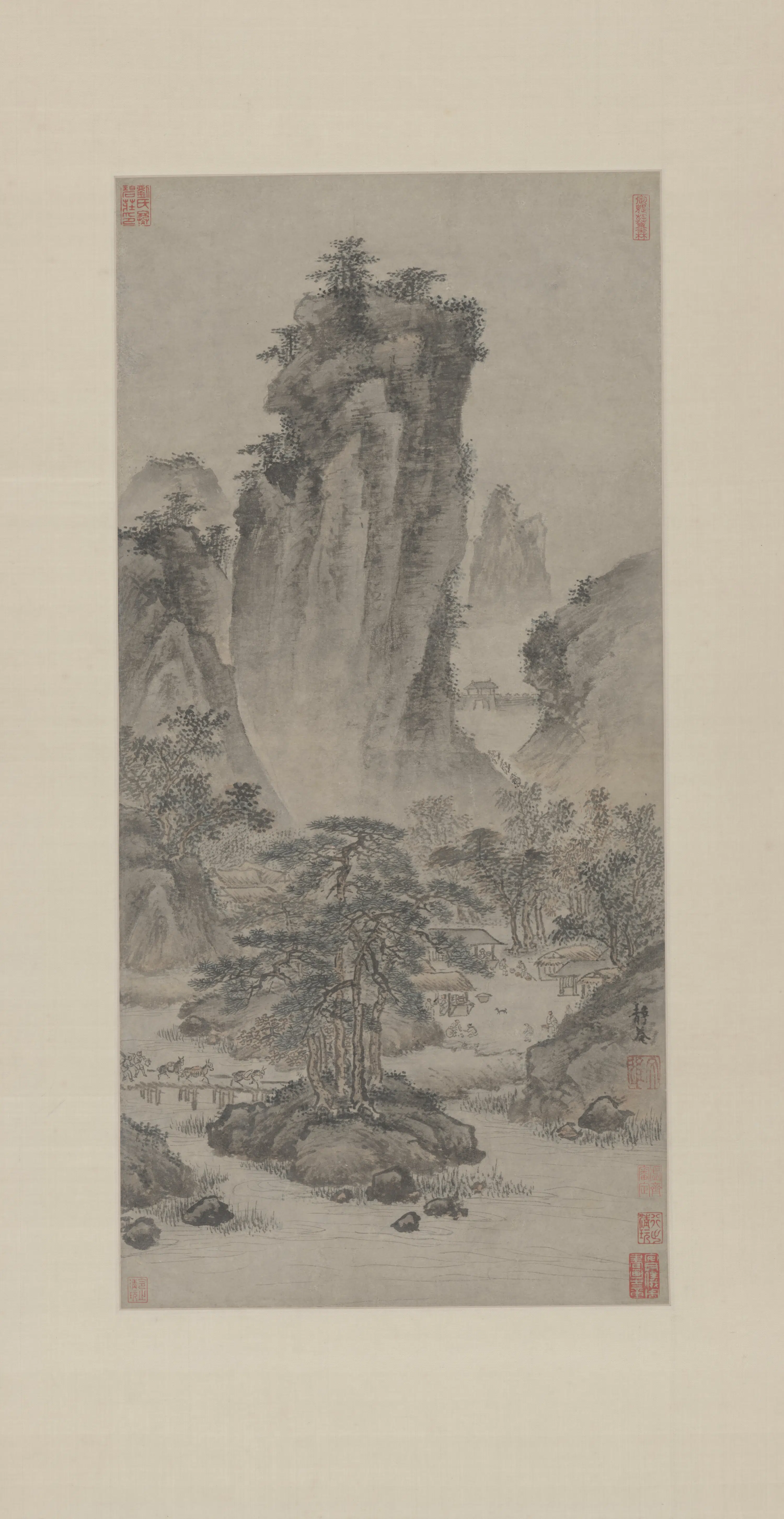 明朝【戴进】《关山行旅图轴》
