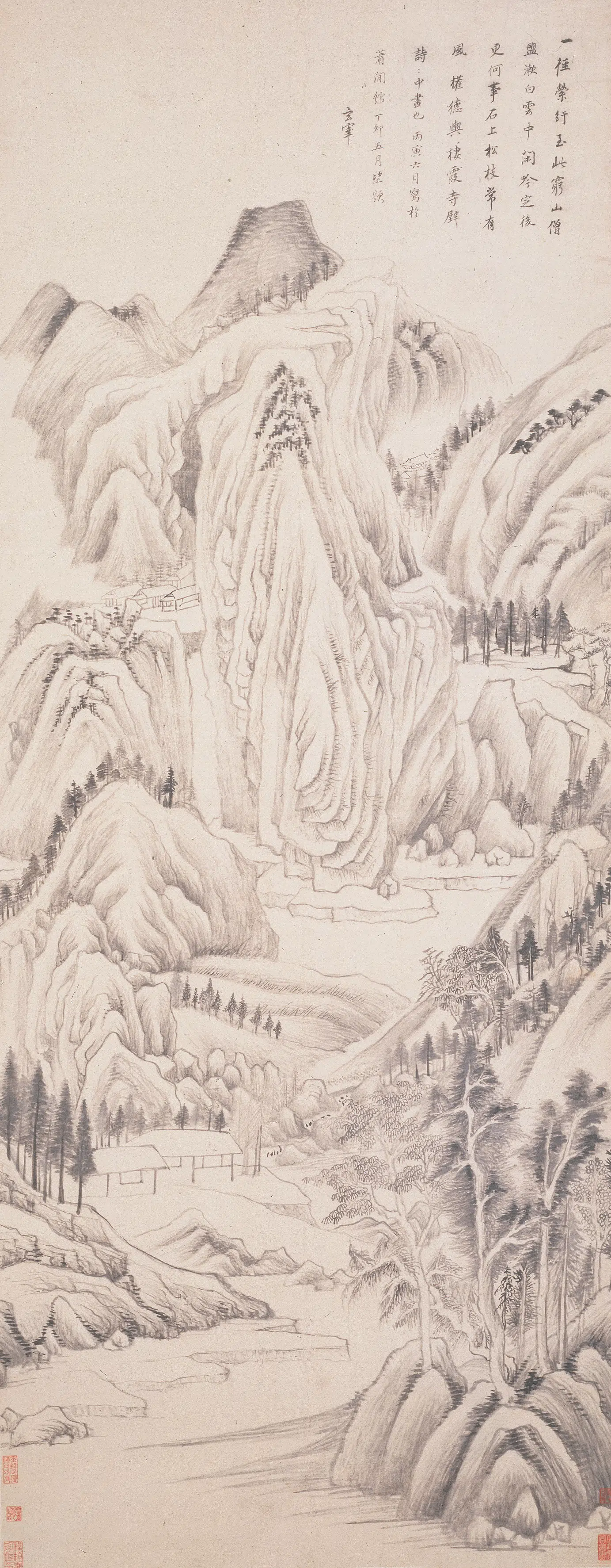 明朝【董其昌】《栖霞寺诗意图轴》