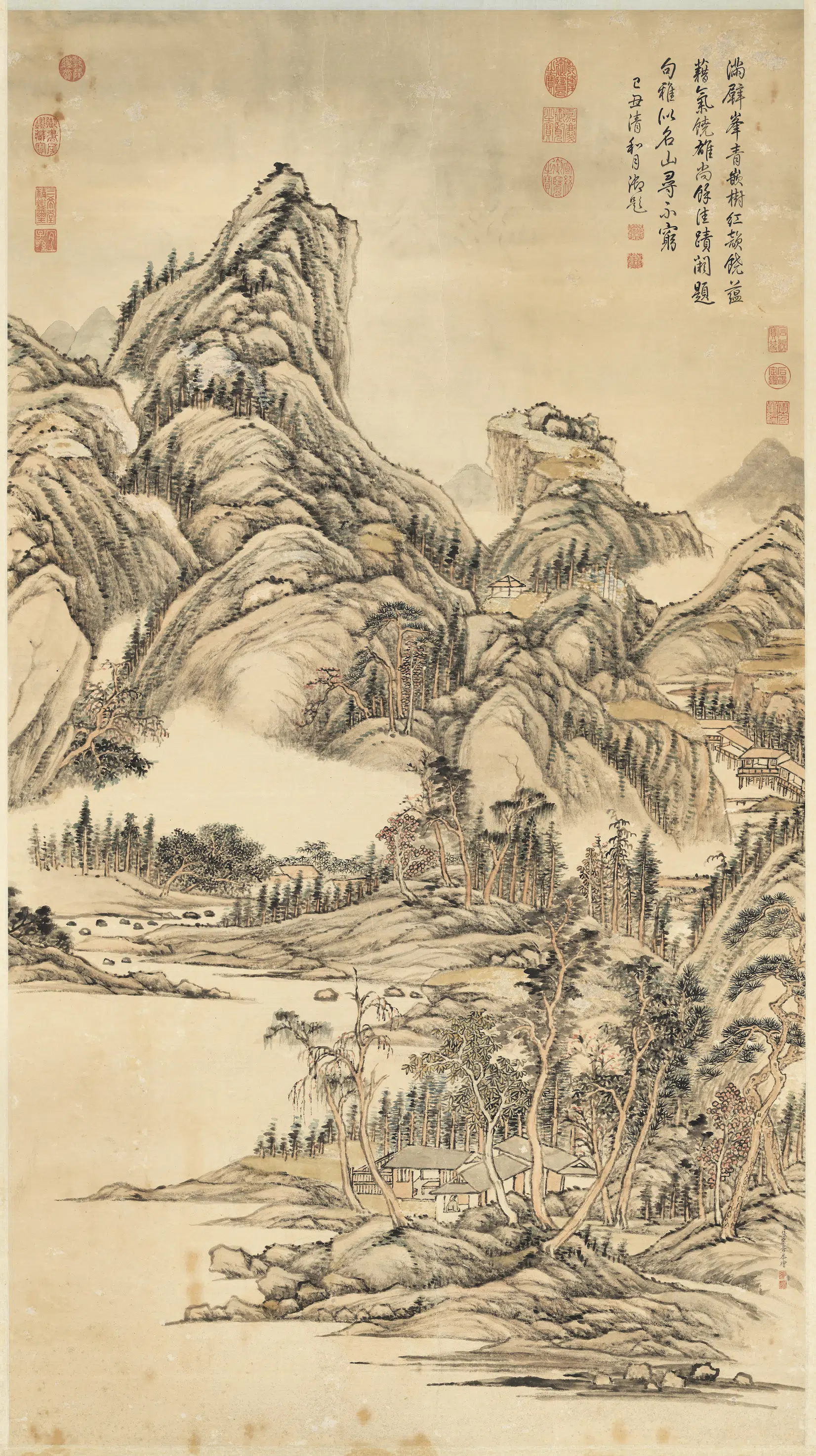 清代【张宗苍】《青峰红树图轴》