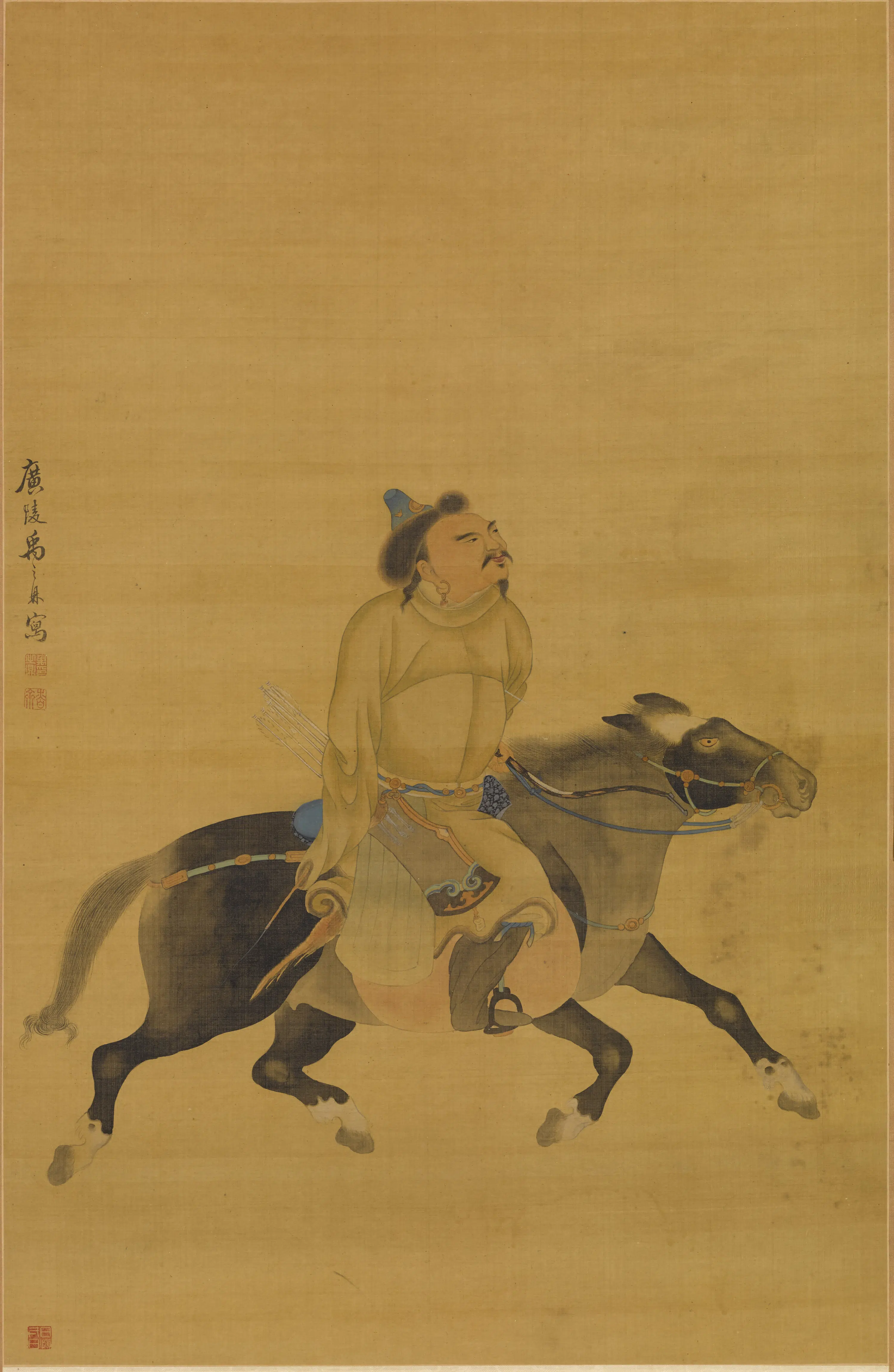 清代【禹之鼎】《骑猎图轴》