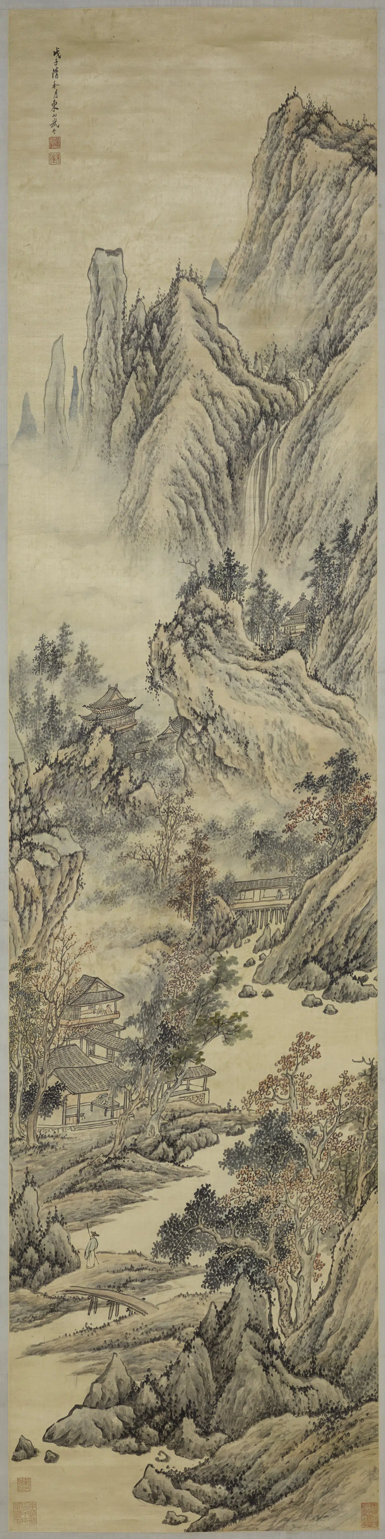 清代【武丹】《青山红树图轴》