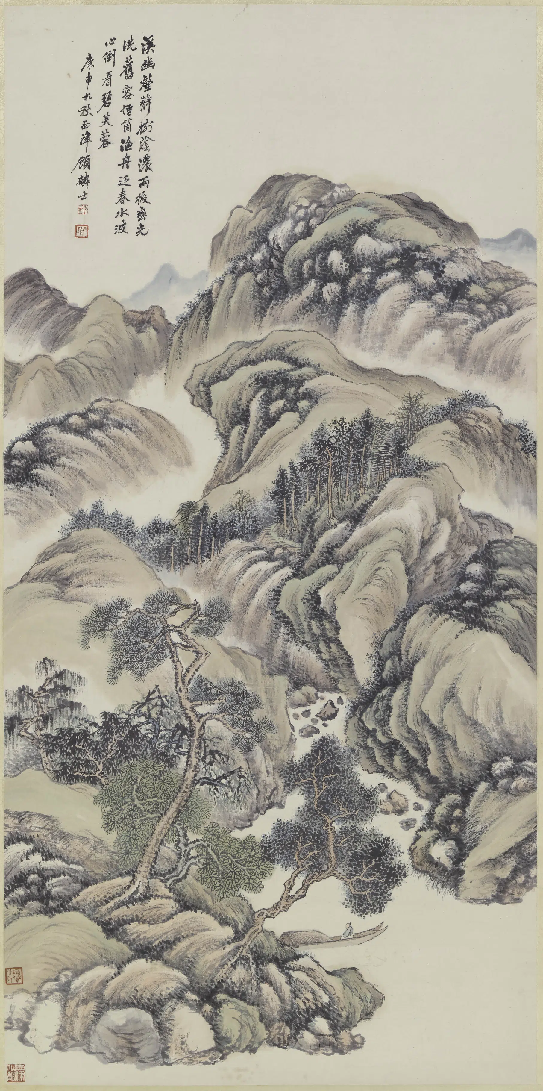 清代【顾鹤逸（顾麟士）】《青绿山水轴》