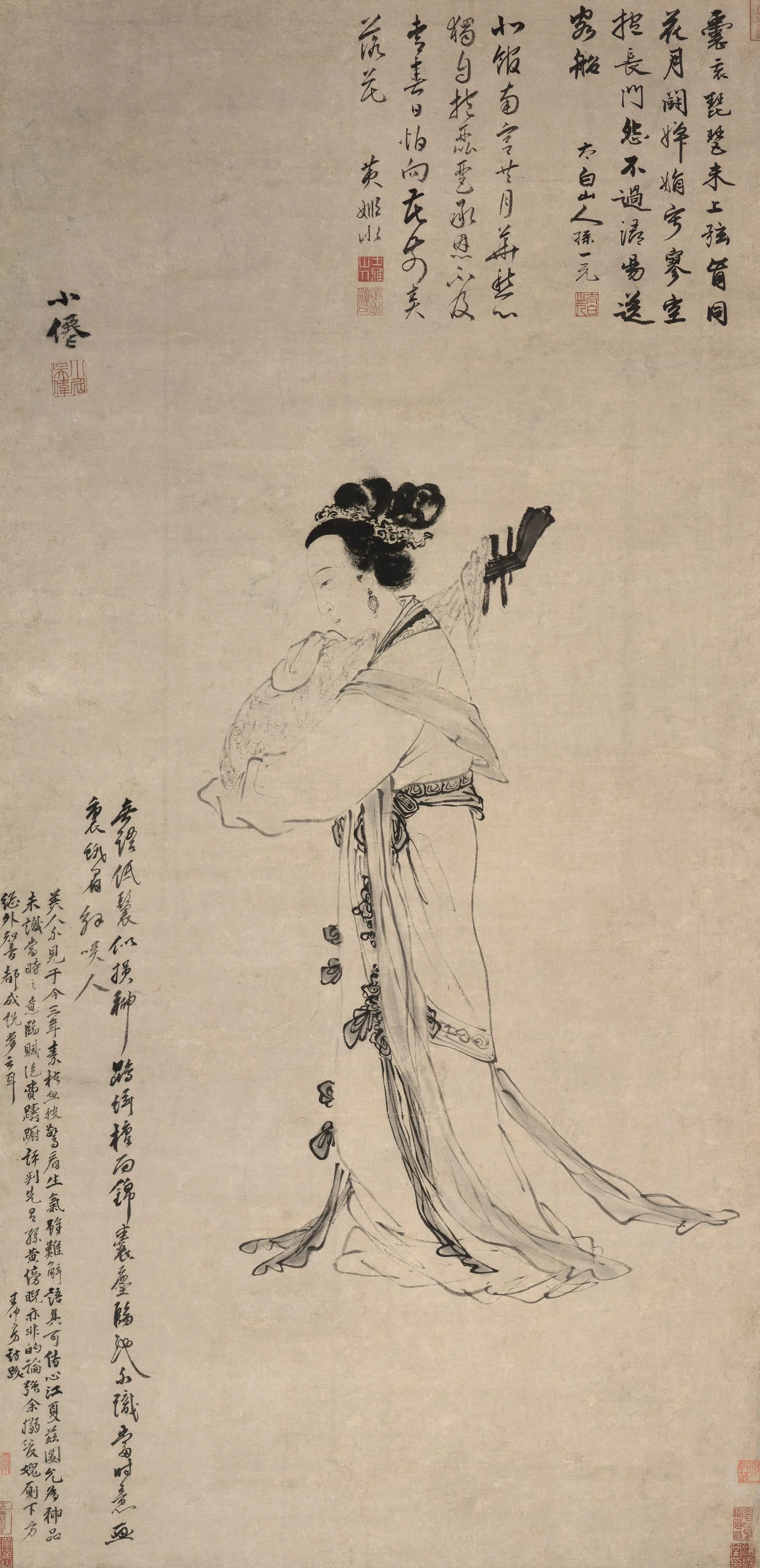 明代【吴伟】《抱琴仕女图》