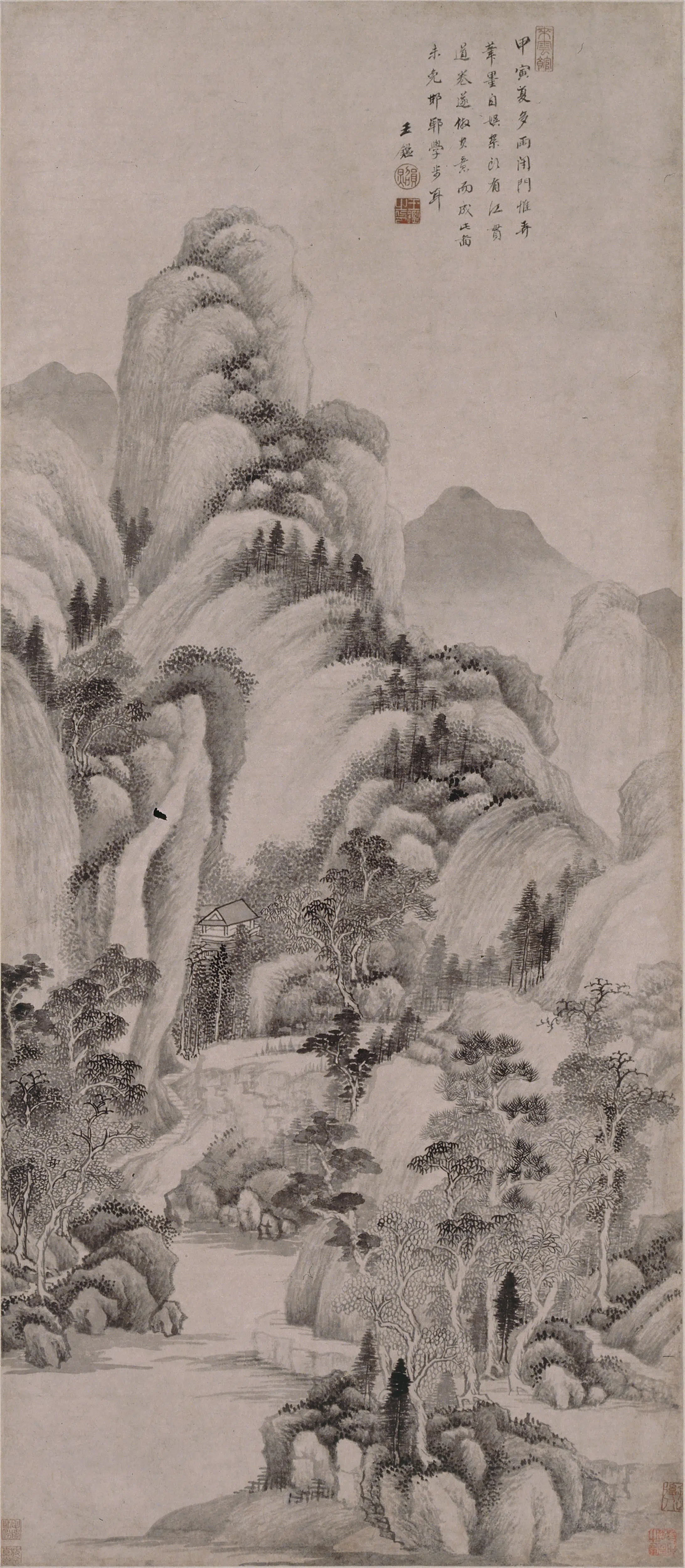 清代【王鉴】《仿江贯道山水轴》