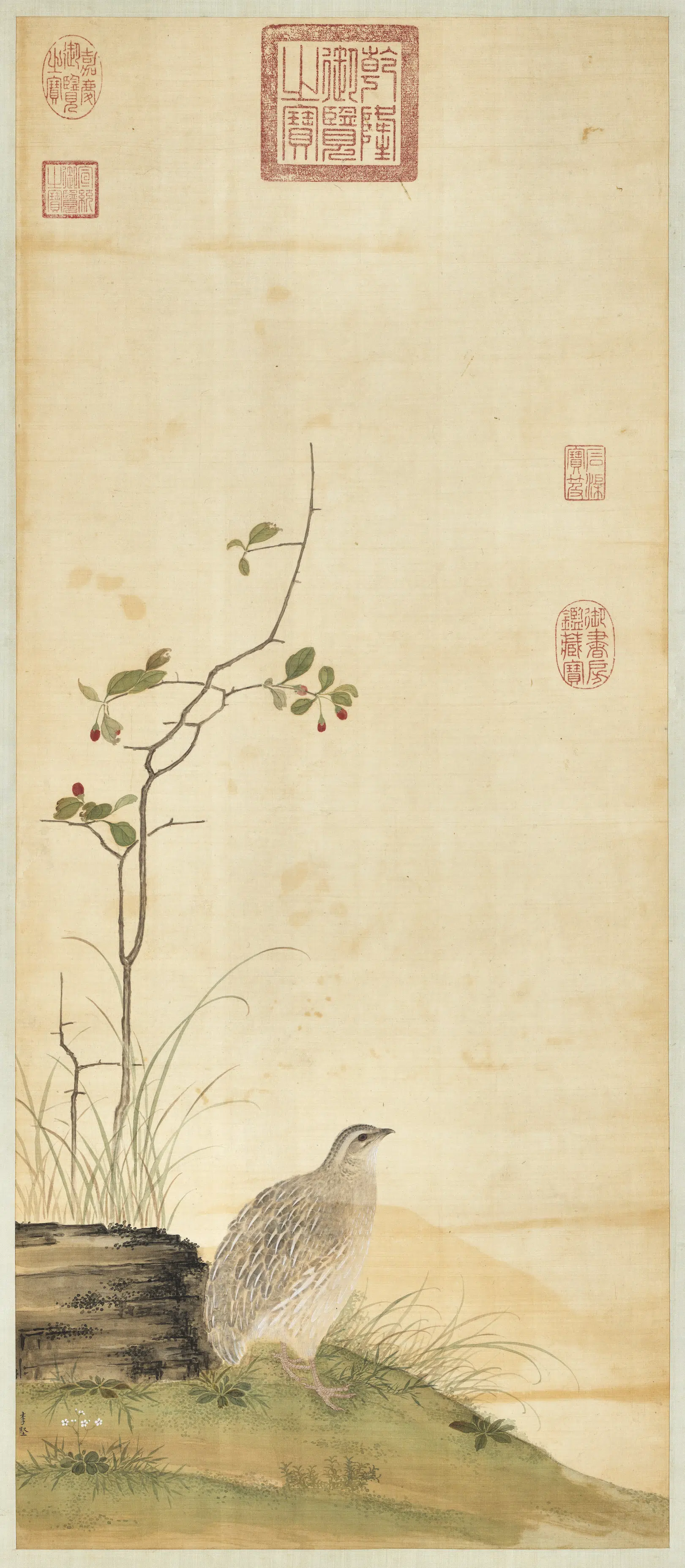 清代【李坚】《画鹌鹑图》