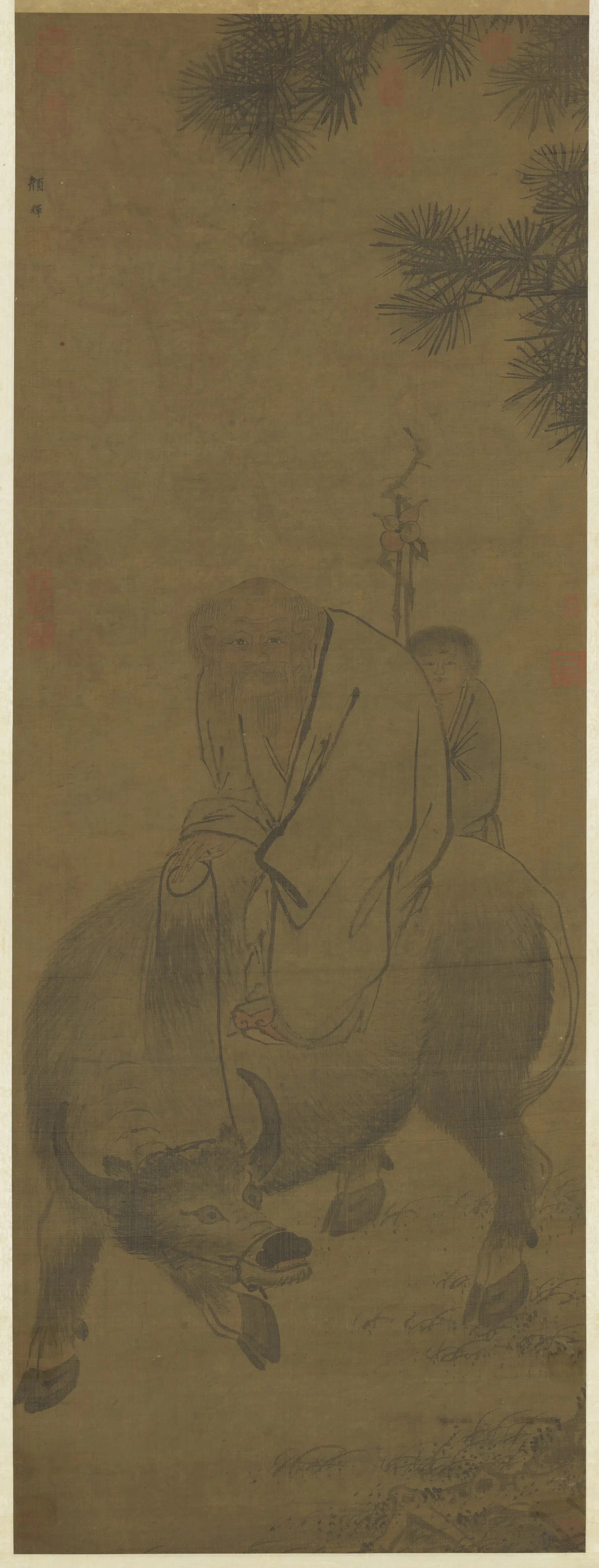 元朝【颜辉】《画老子骑牛图轴》