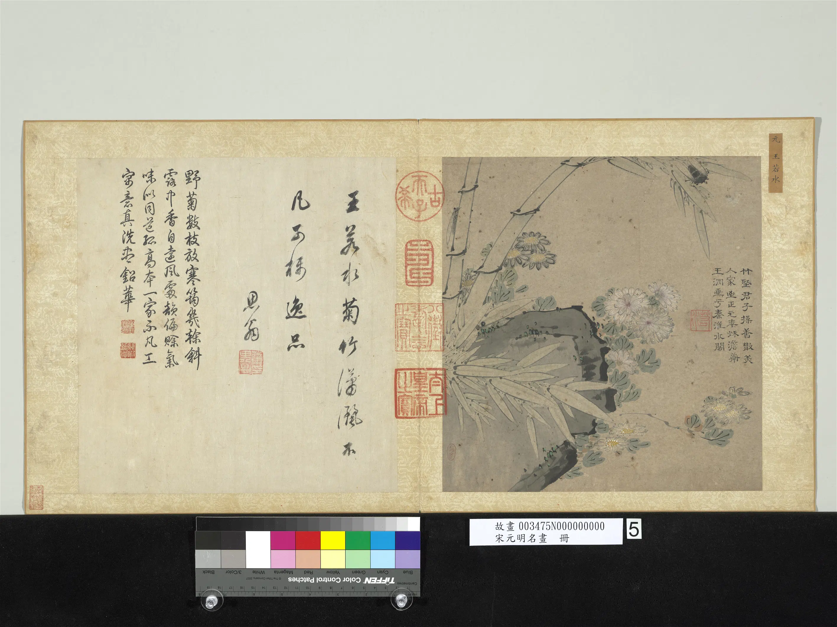 元朝【王渊】《菊花竹石图-宋元明名画册》