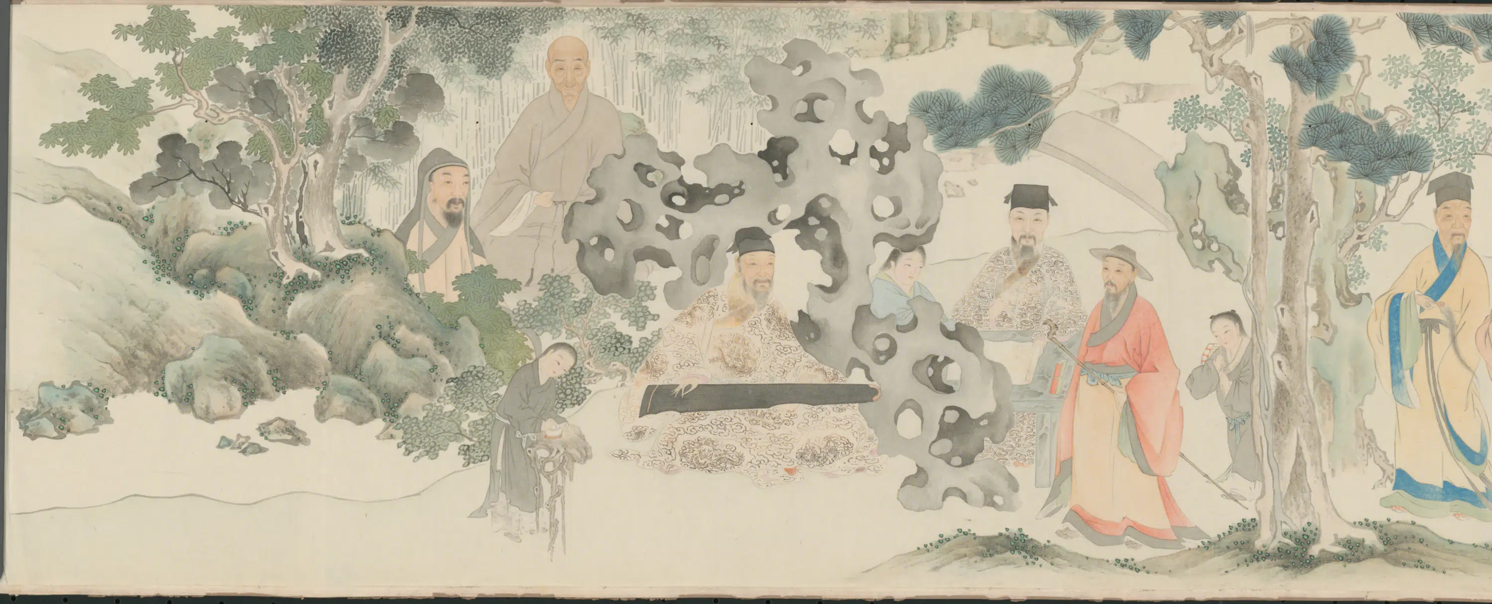 明朝【明人】《清林高会图卷》 第1张