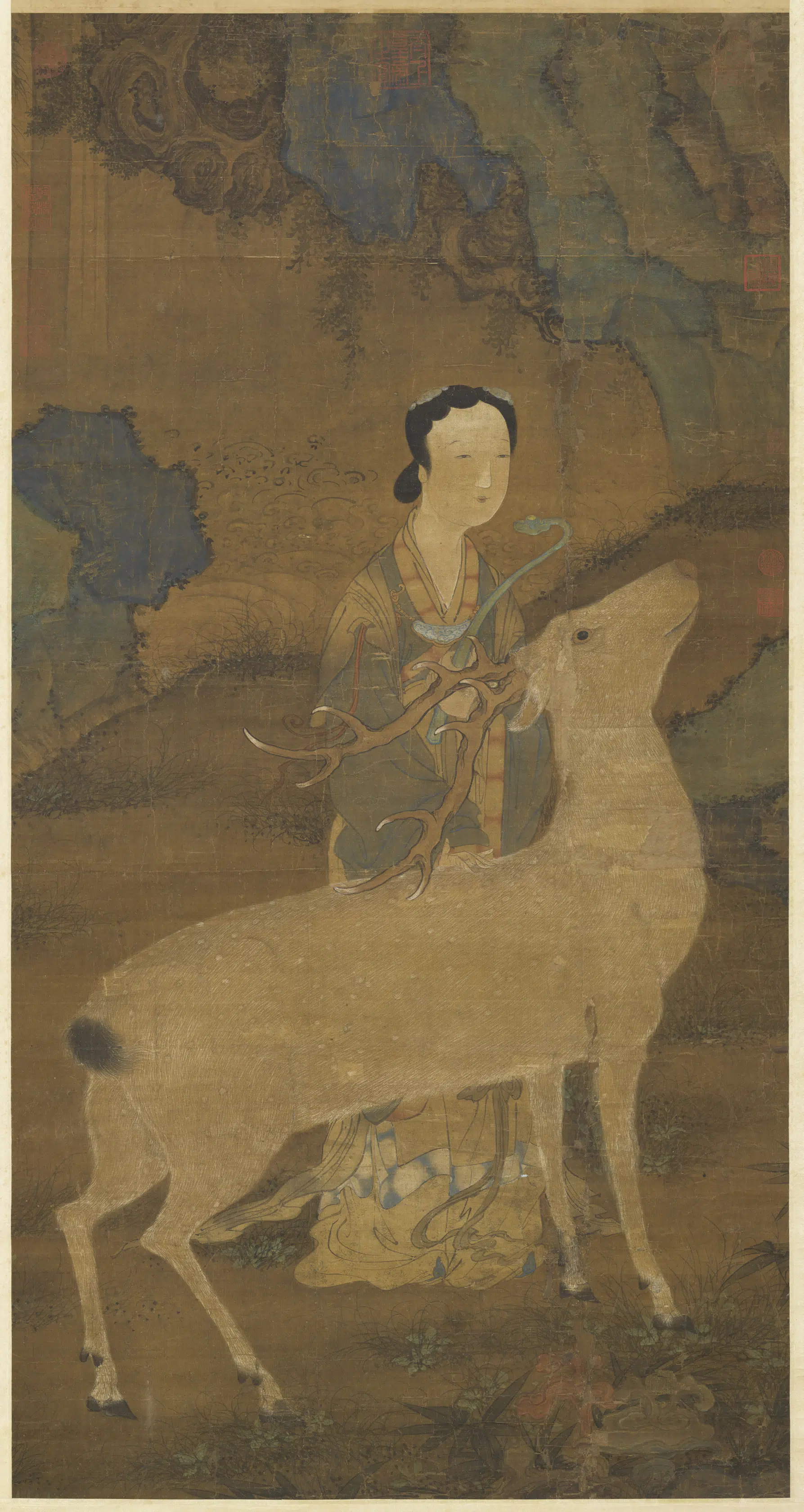宋代《宋人画仙岩寿鹿图轴》 第1张