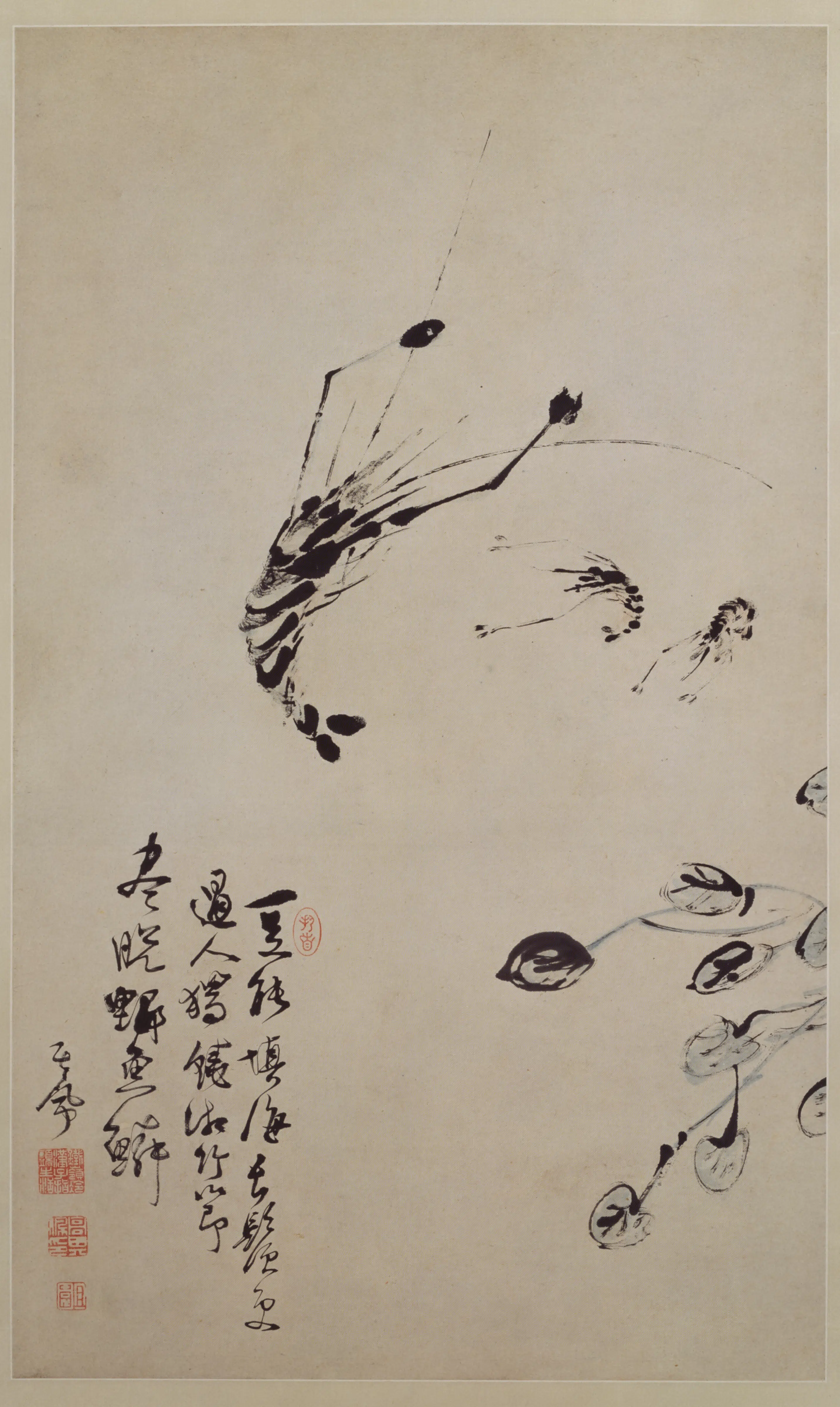 清代【高其佩】《画虾图轴》