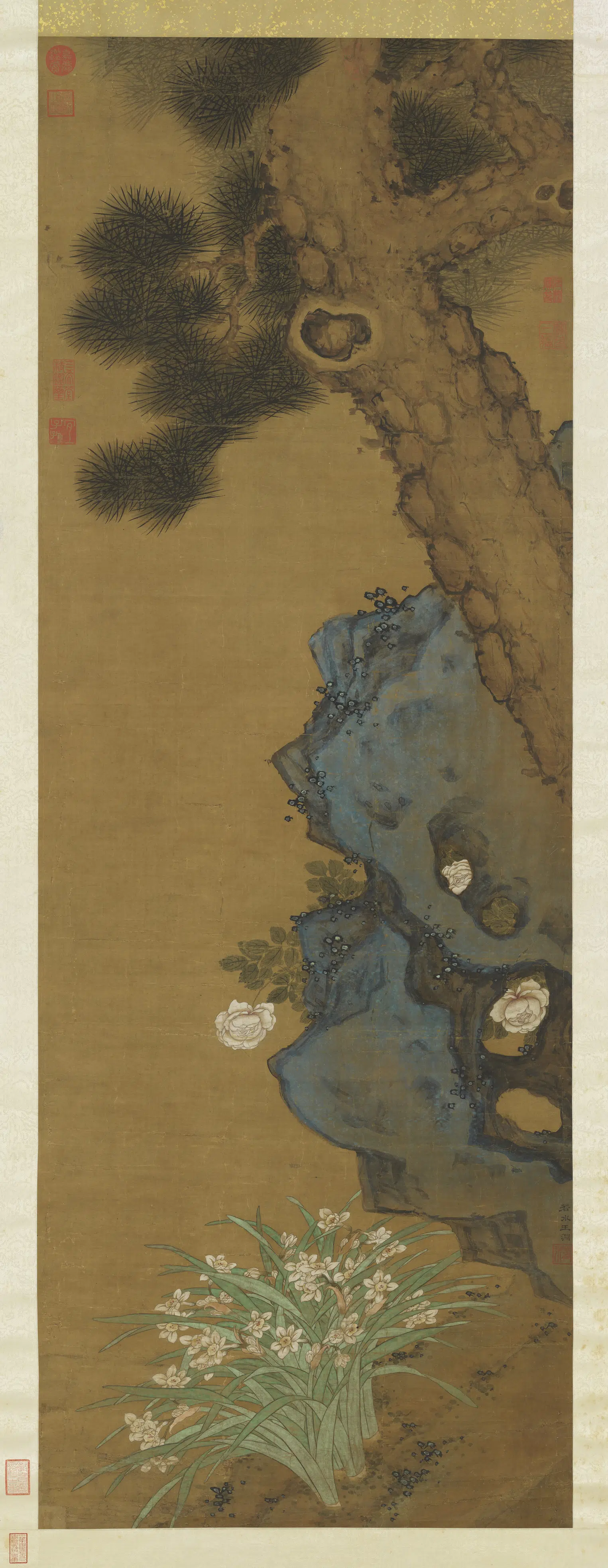 元朝【王渊】《画松石水仙图轴》