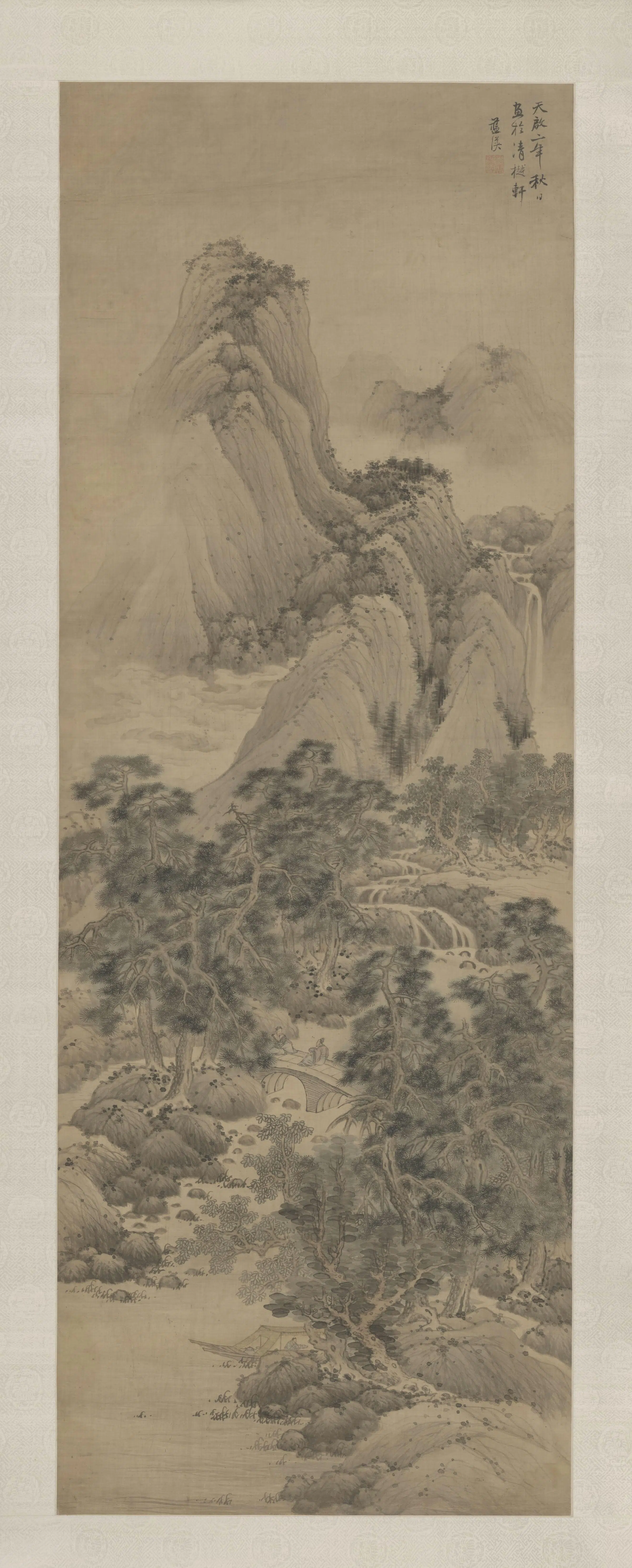 明朝【蓝瑛】《溪桥话旧图轴》